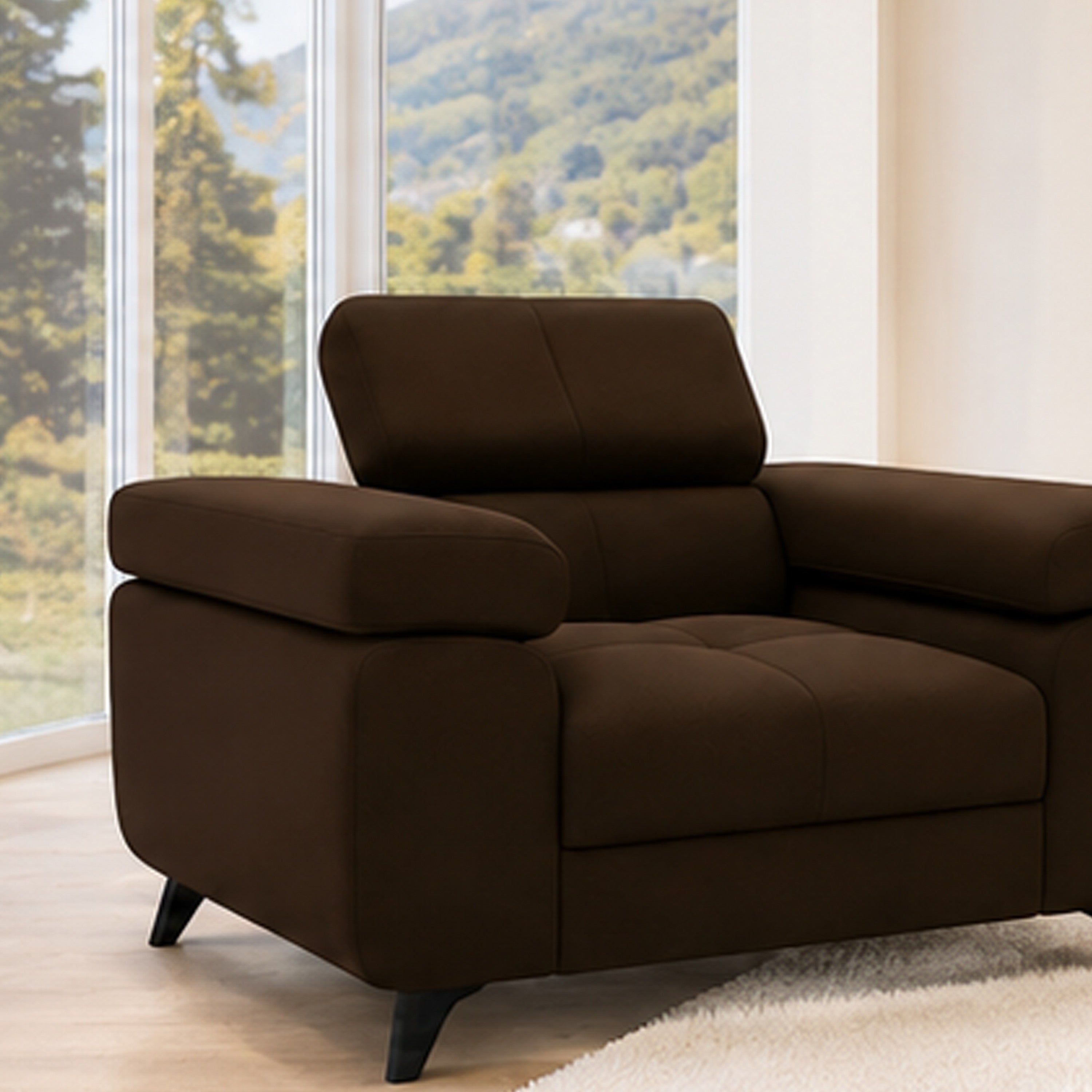 Exklusives Sofa-Set Utah Braun Samt | 3-Sitzer mit Bettfunktion, 2-Sitzer & Sessel | Verstellbare Kopfstützen