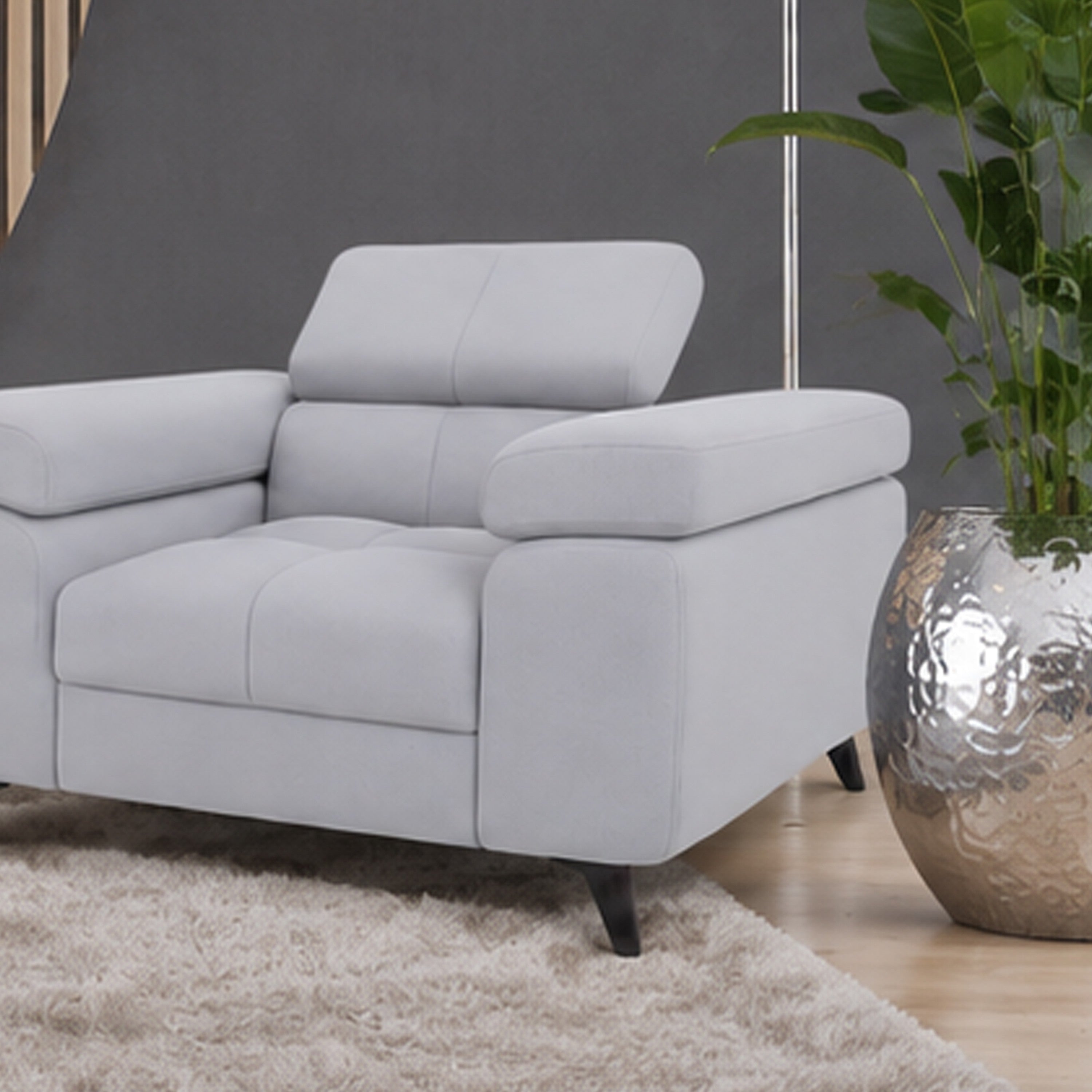 Exklusives Sofa-Set Utah Silbergrau Samt | 3-Sitzer mit Bettfunktion, 2-Sitzer & Sessel | Verstellbare Kopfstützen