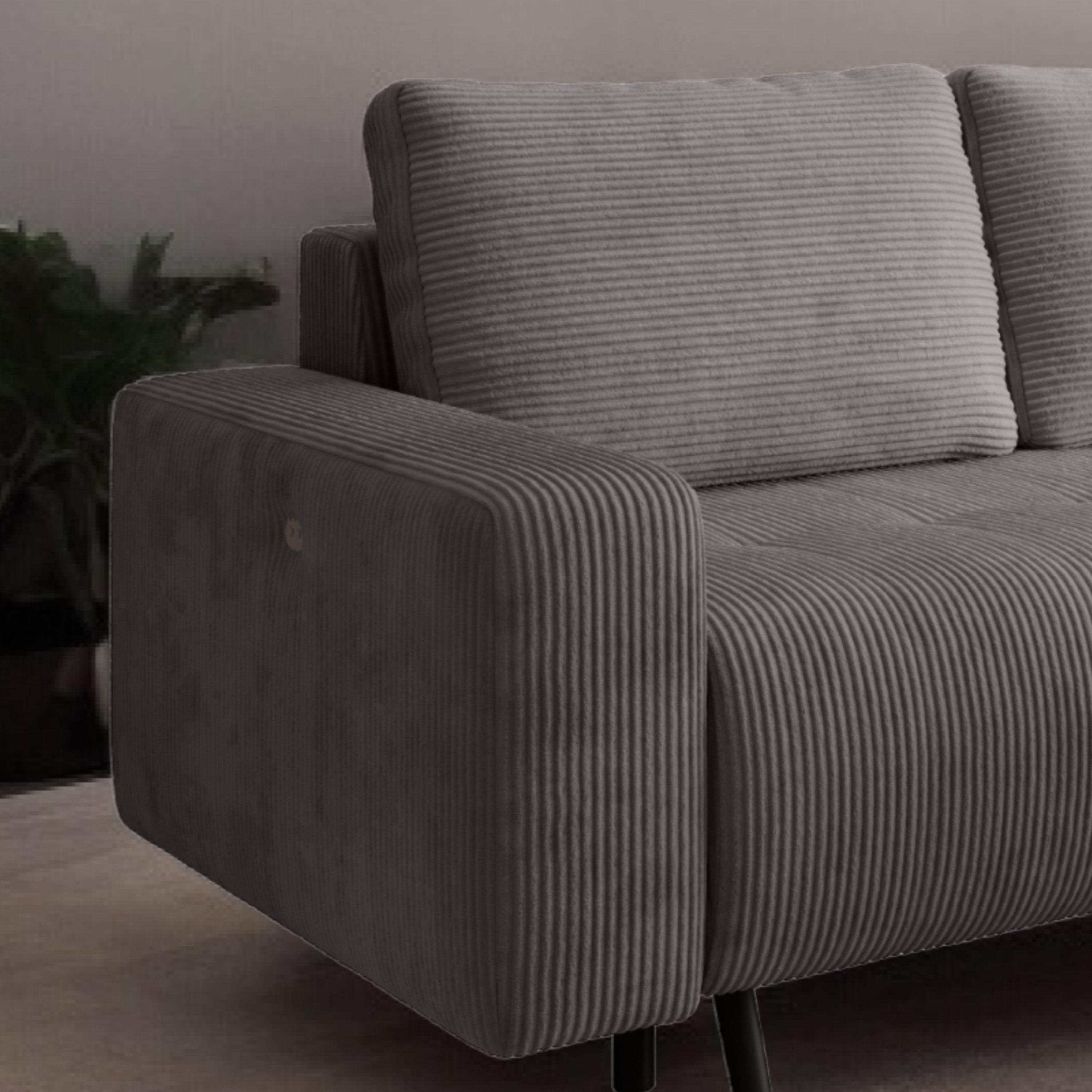 Wohnlandschaft Ecksofa IBIZA Cord Grau mit elektrischer Sitztiefenverstellung Bett Sofa Schlafsofa Ottomane links/rechts universell - Interbed