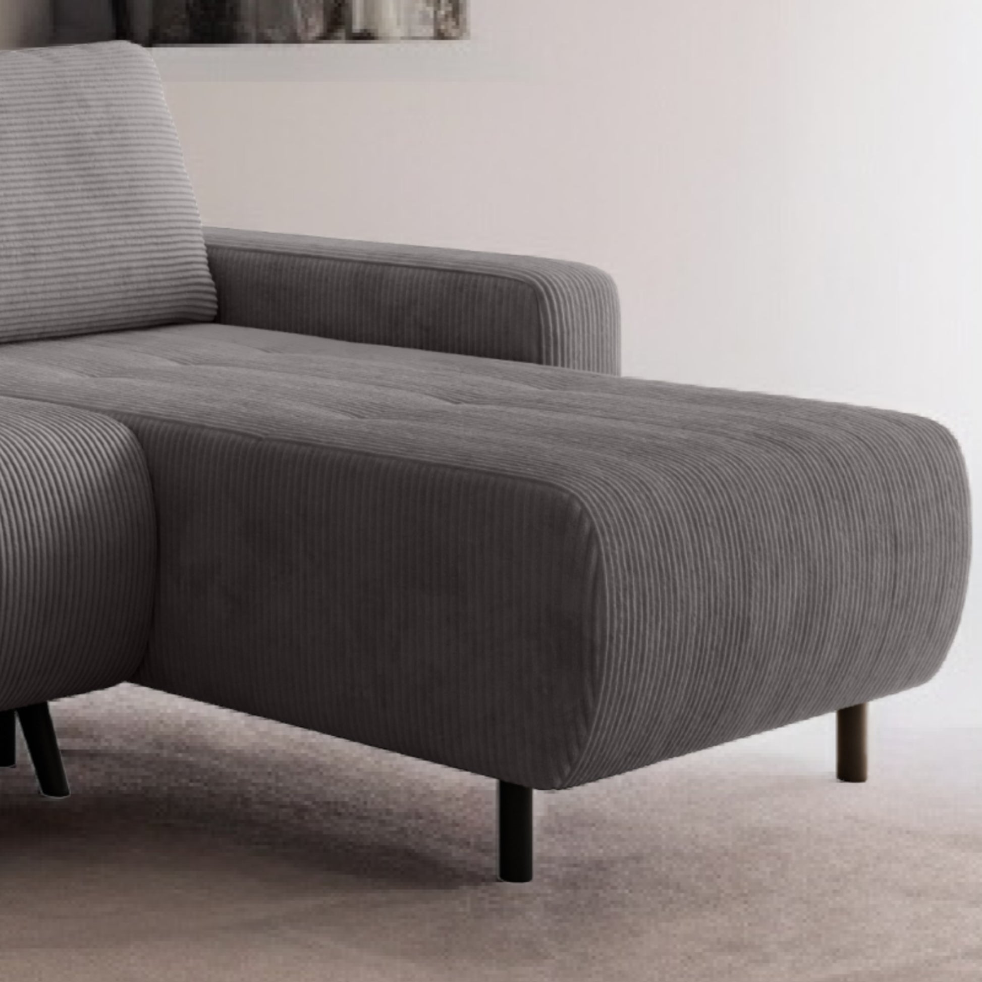 Wohnlandschaft Ecksofa IBIZA Cord Grau mit elektrischer Sitztiefenverstellung Bett Sofa Schlafsofa Ottomane links/rechts universell - Interbed