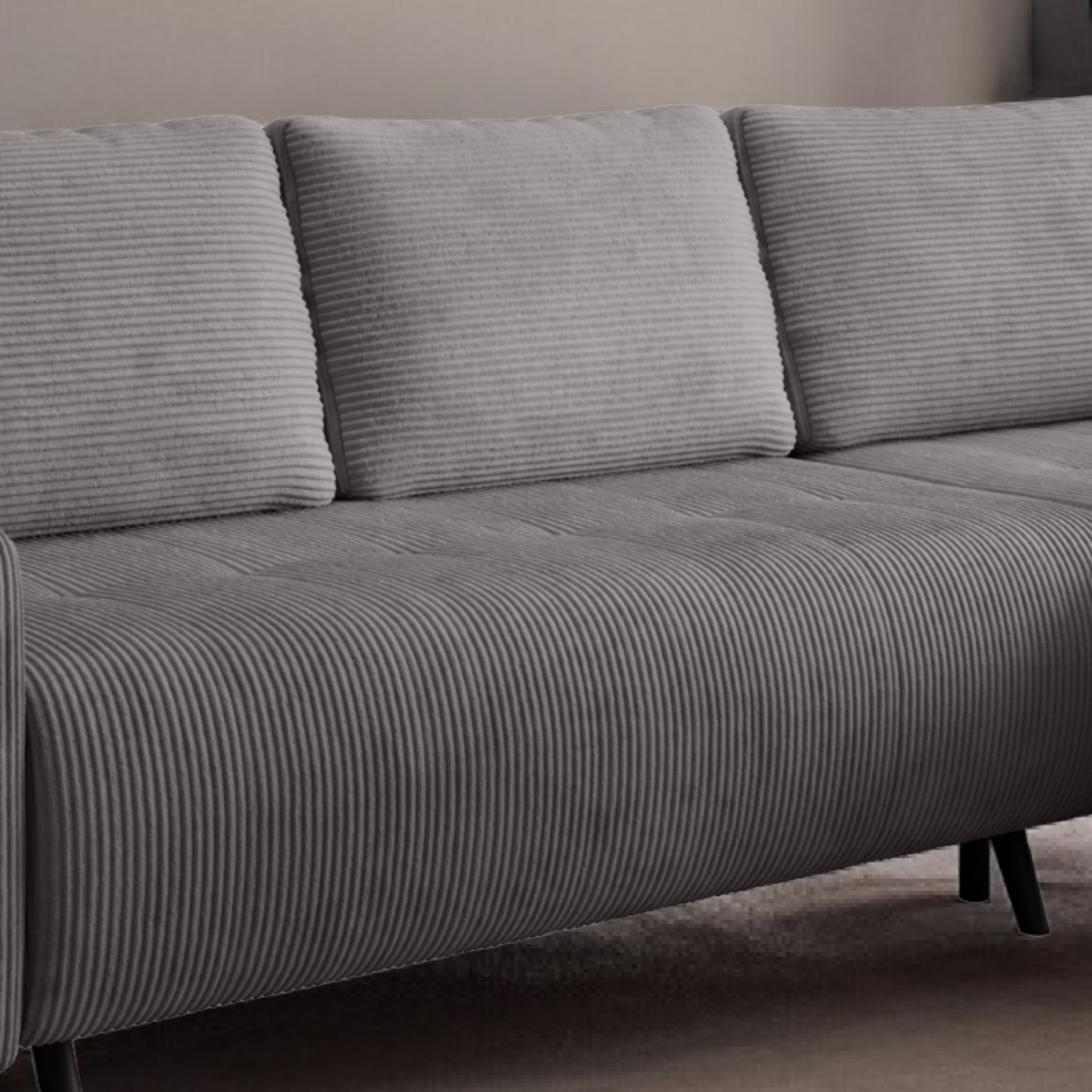 Wohnlandschaft Ecksofa IBIZA Cord Grau mit elektrischer Sitztiefenverstellung Bett Sofa Schlafsofa Ottomane links/rechts universell - Interbed