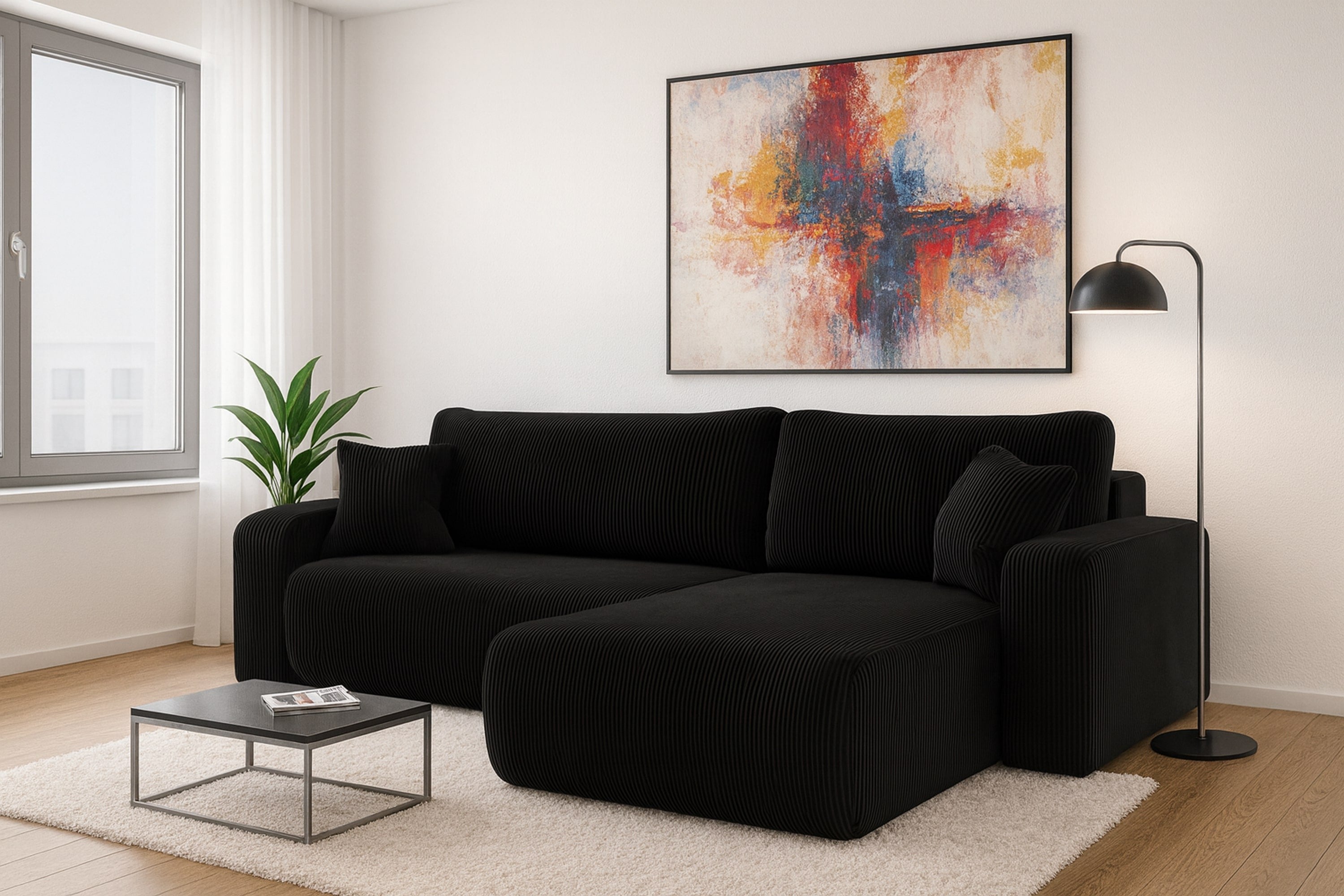 Ecksofa Austin 244x145 cm Cord Schwarz Poso 135 - Interbed