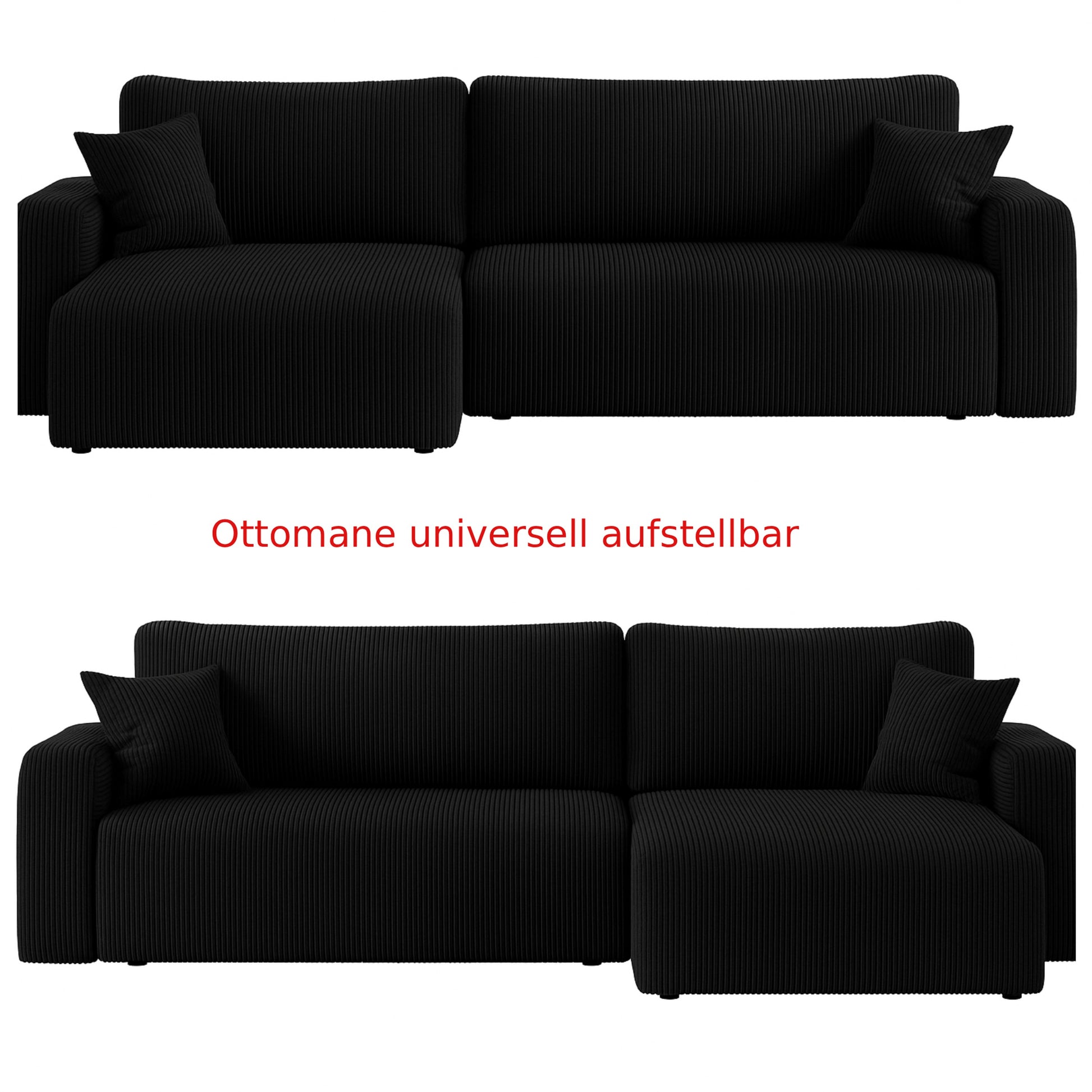Ecksofa Austin 244x145 cm Cord Schwarz Poso 135 - Interbed