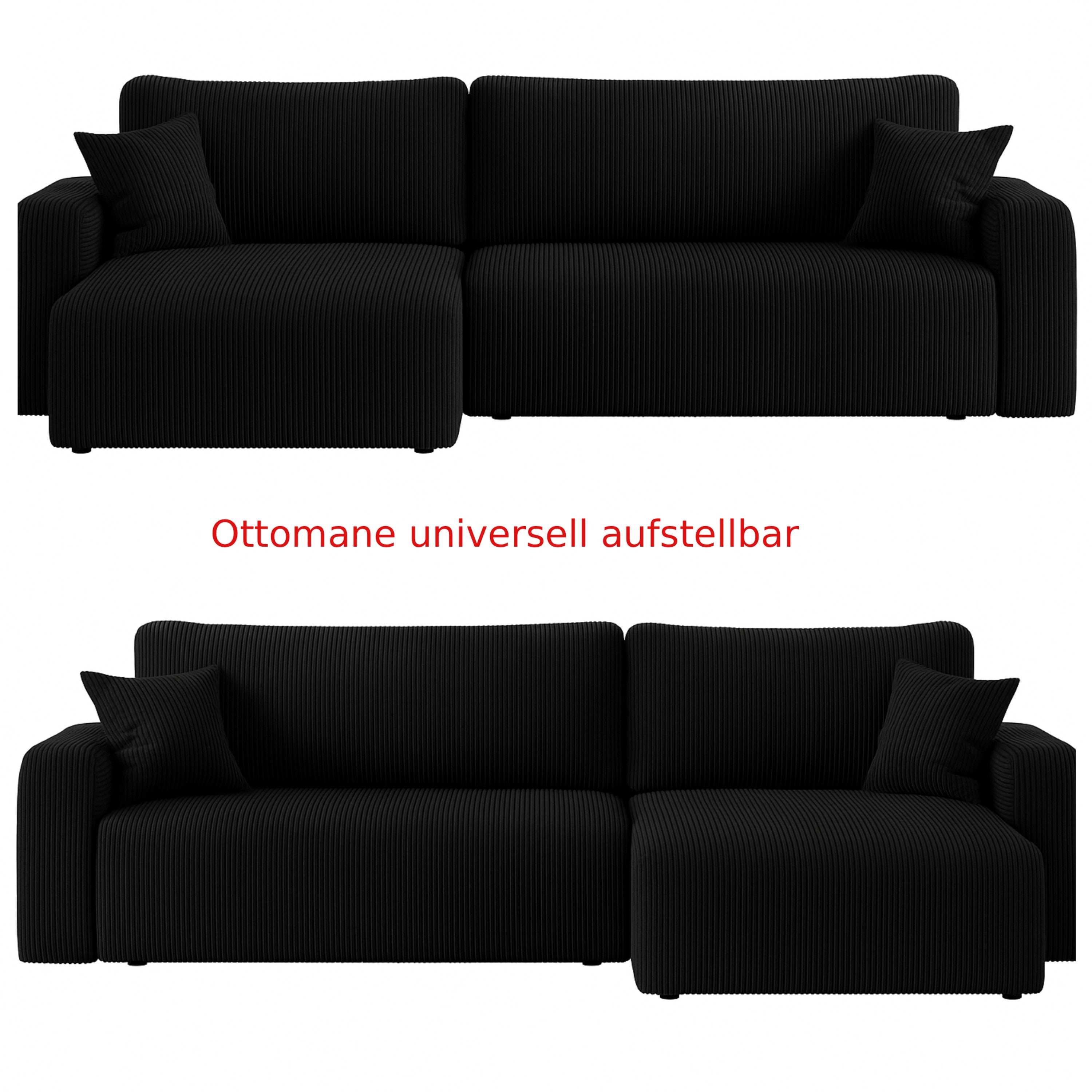 Ecksofa Austin 244x145 cm Cord Schwarz Poso 135 - Interbed