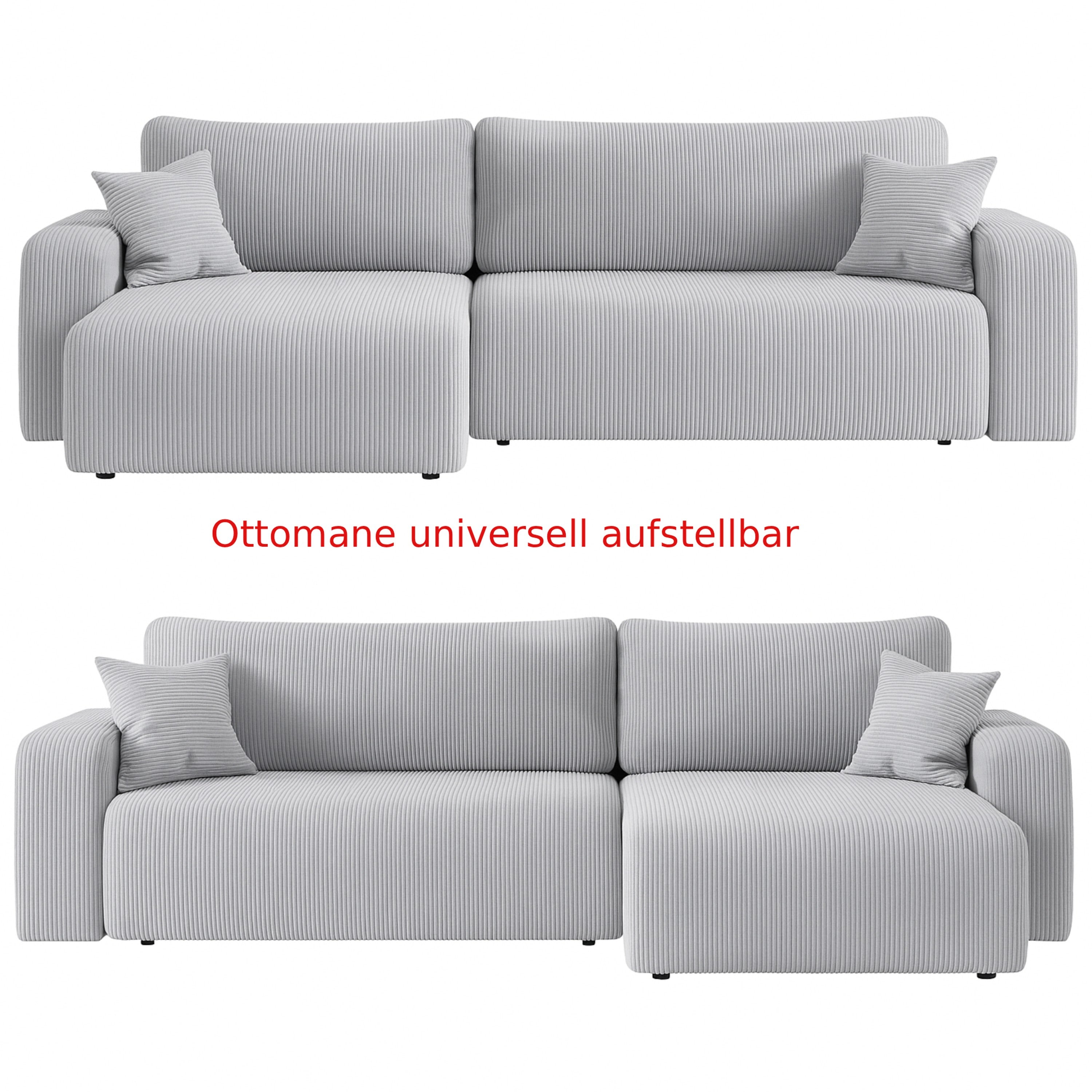 Ecksofa Austin 244x145 cm Cord Silbergrau Poso 110 - Interbed