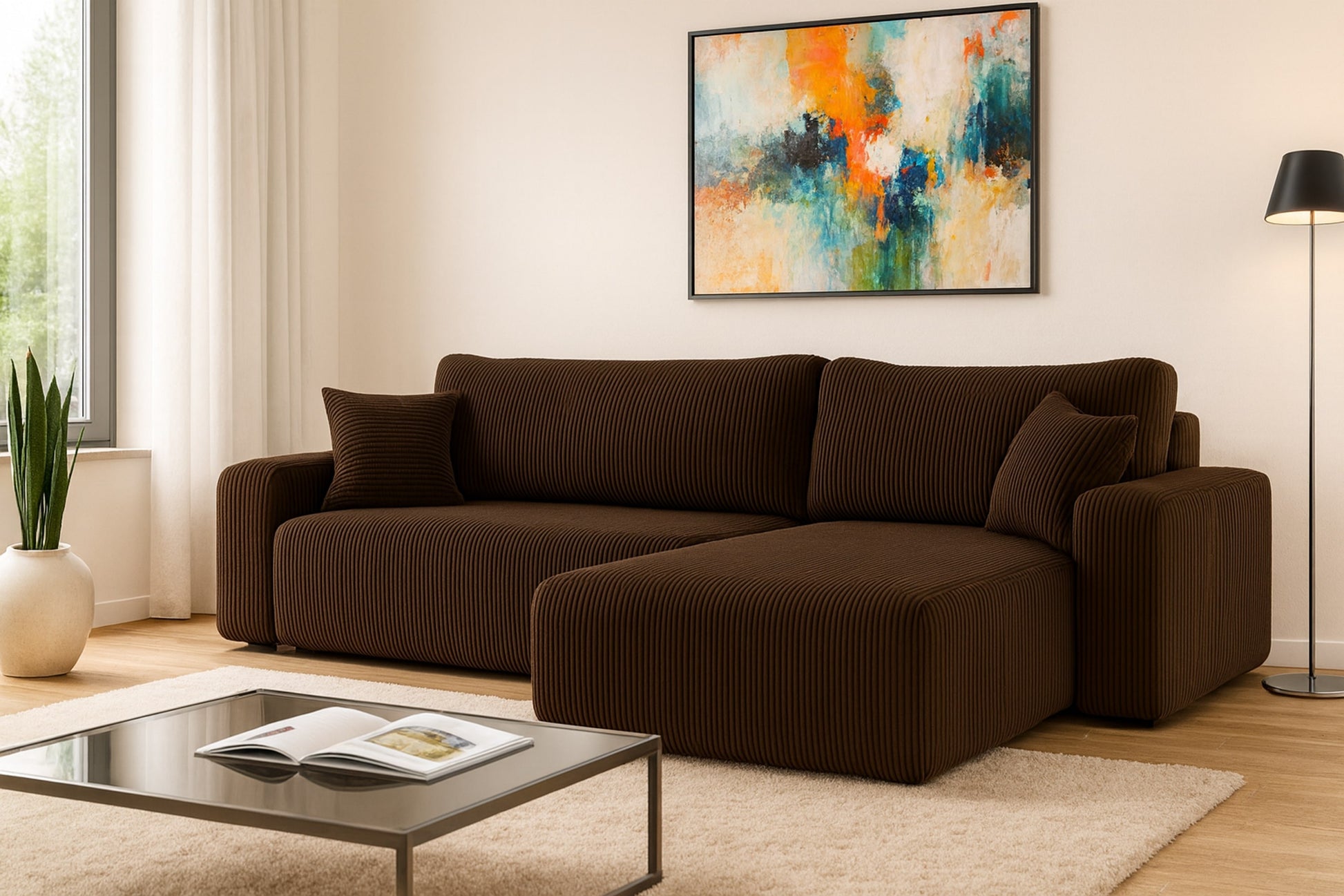Ecksofa Austin 244x145 cm Cord Braun Poso 06 - Interbed