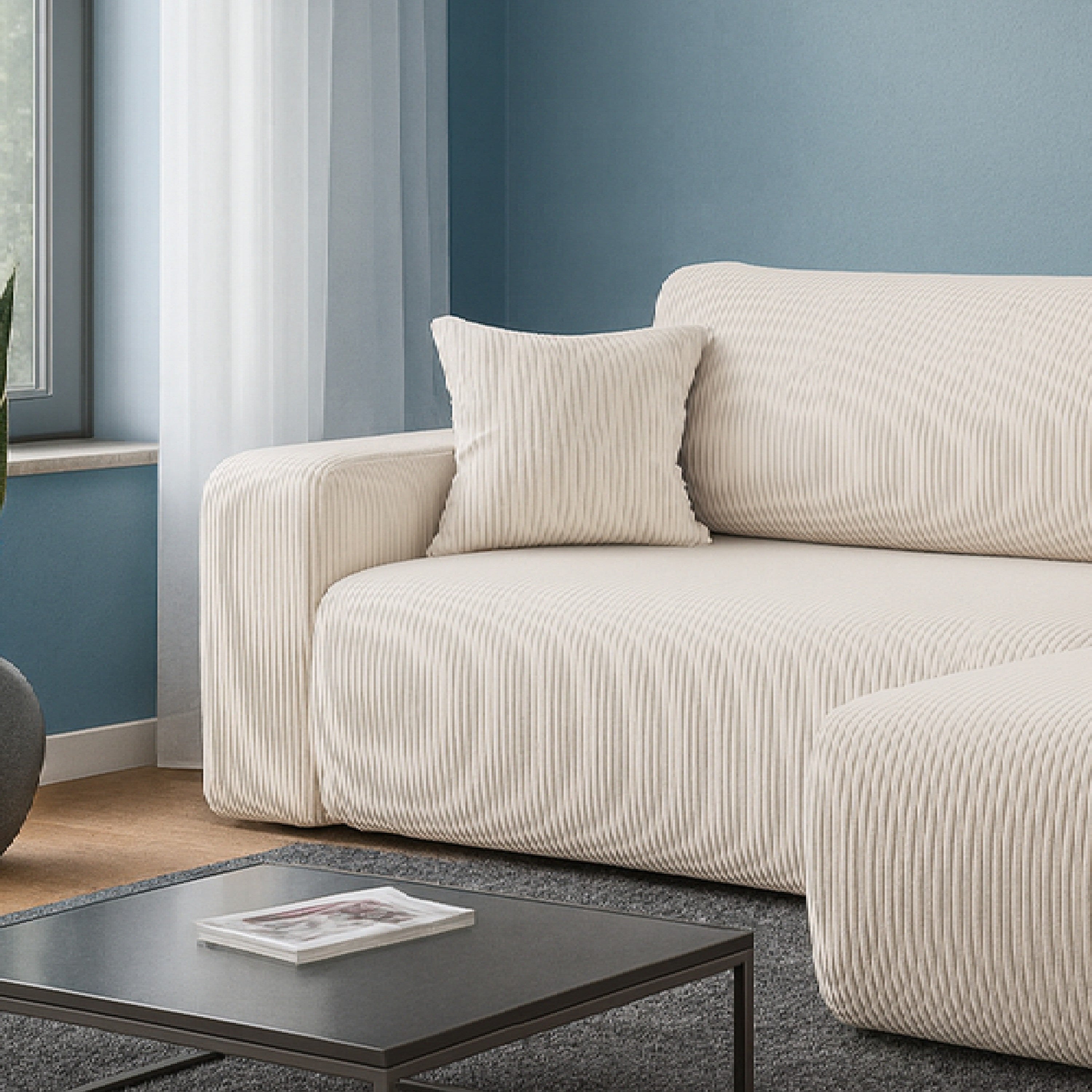 Ecksofa Austin 244x145 cm Cord Creme Poso 100 - Interbed
