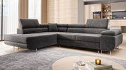 Ecksofa Malta Samt Grau 203x277 cm – Ottomane links mit Bettfunktion & Bettkasten - Interbed