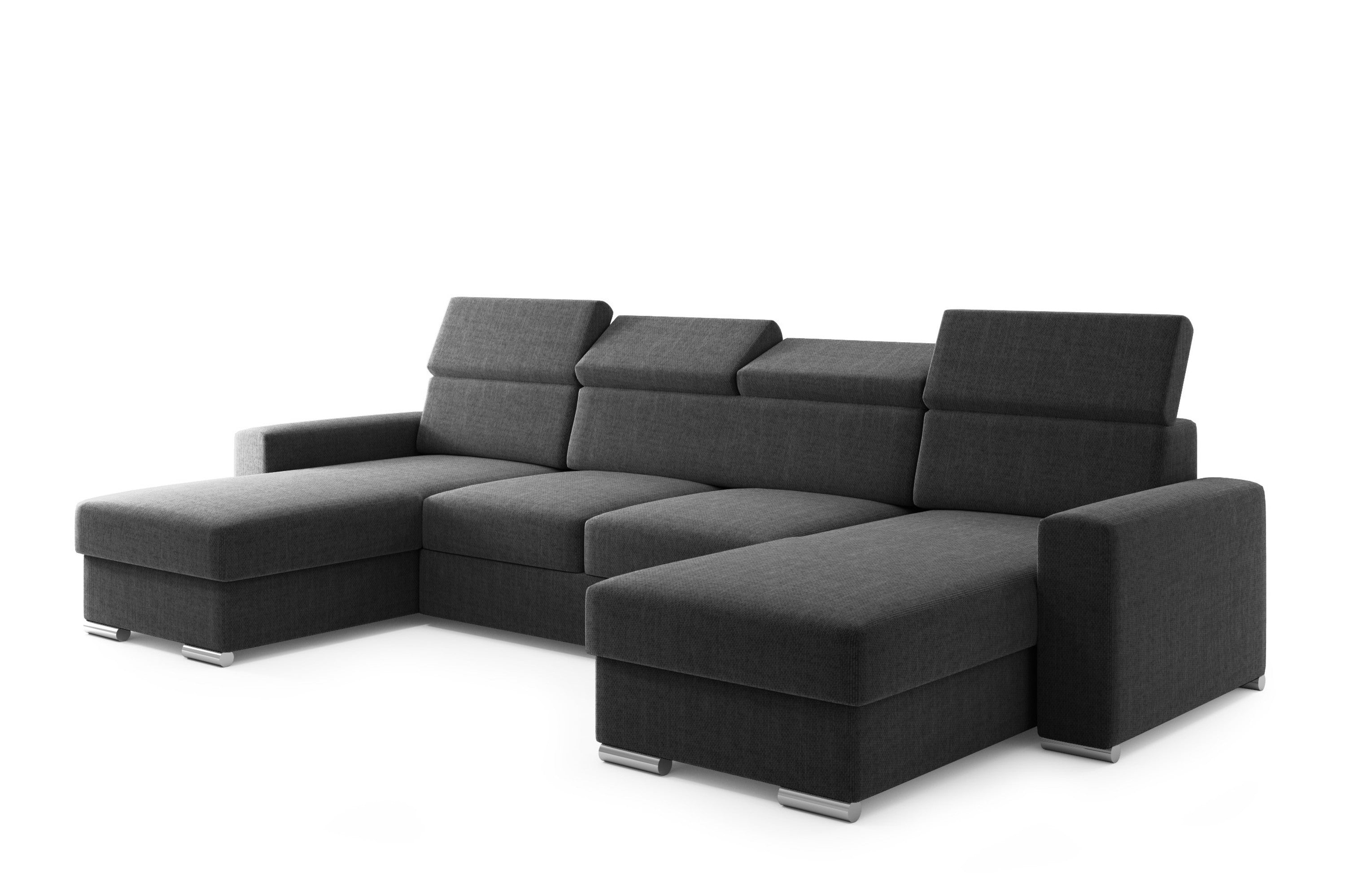 Wohnlandschaft U-Form VALENCIA Webstoff Schwarz mit Bett und Bettkasten Sofa Schlafsofa - Interbed