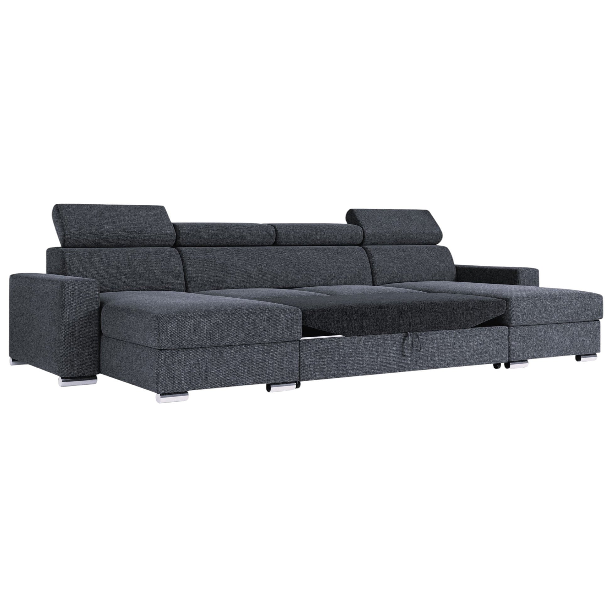Wohnlandschaft U-Form VALENCIA Webstoff Schwarz mit Bett und Bettkasten Sofa Schlafsofa - Interbed