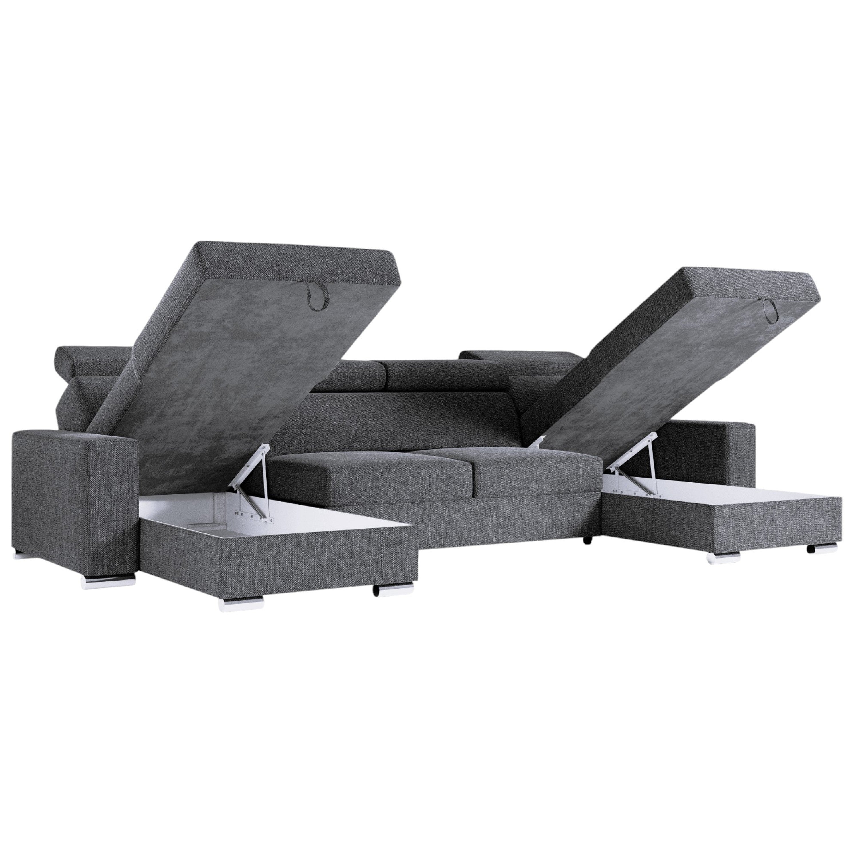 Wohnlandschaft U-Form VALENCIA Webstoff Schwarz mit Bett und Bettkasten Sofa Schlafsofa - Interbed