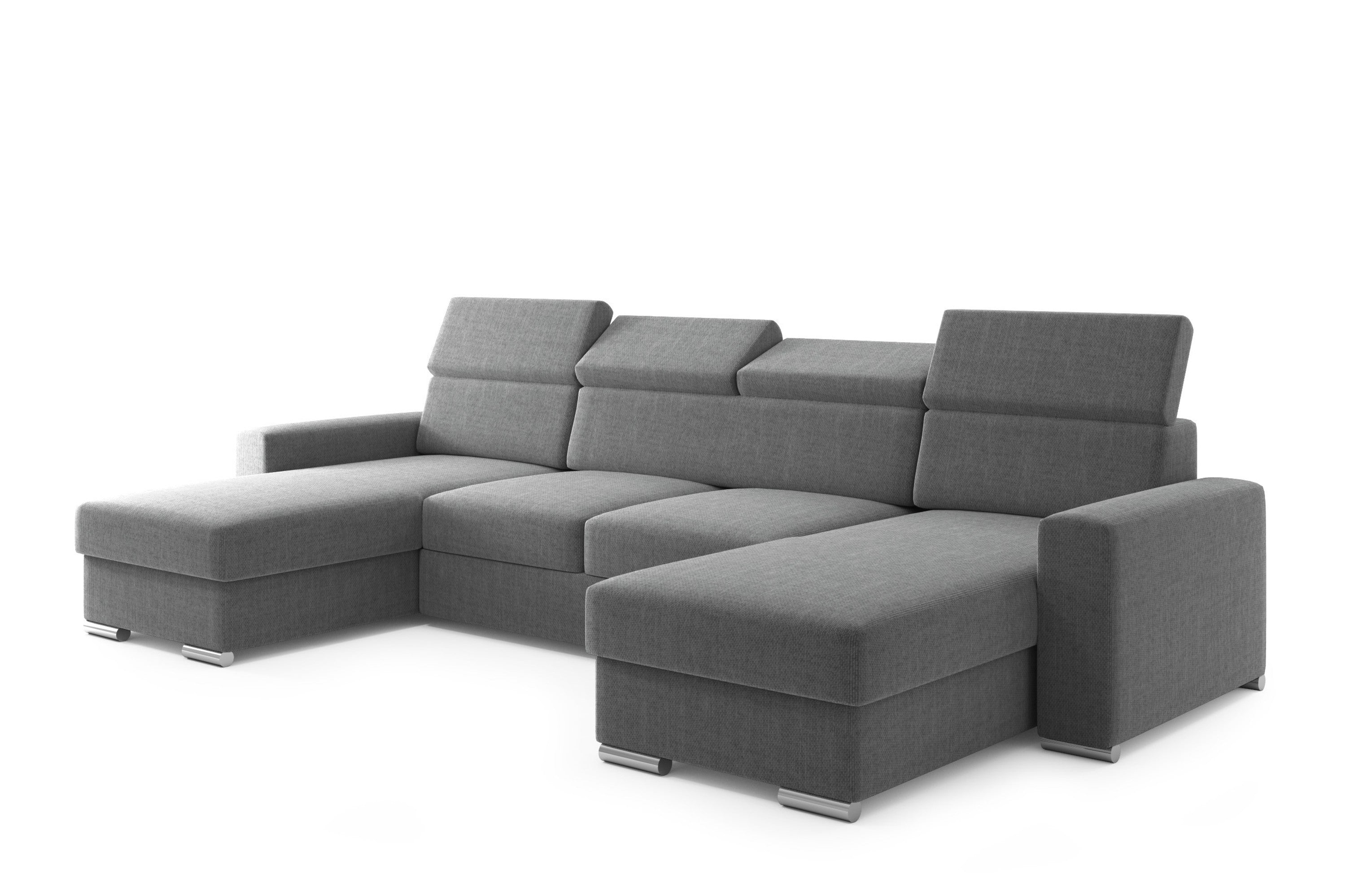 Wohnlandschaft U-Form VALENCIA Webstoff Anthrazit Grau mit Bett und Bettkasten Sofa Schlafsofa - Interbed