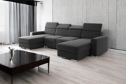 Wohnlandschaft U-Form VALENCIA Webstoff Schwarz mit Bett und Bettkasten Sofa Schlafsofa - Interbed