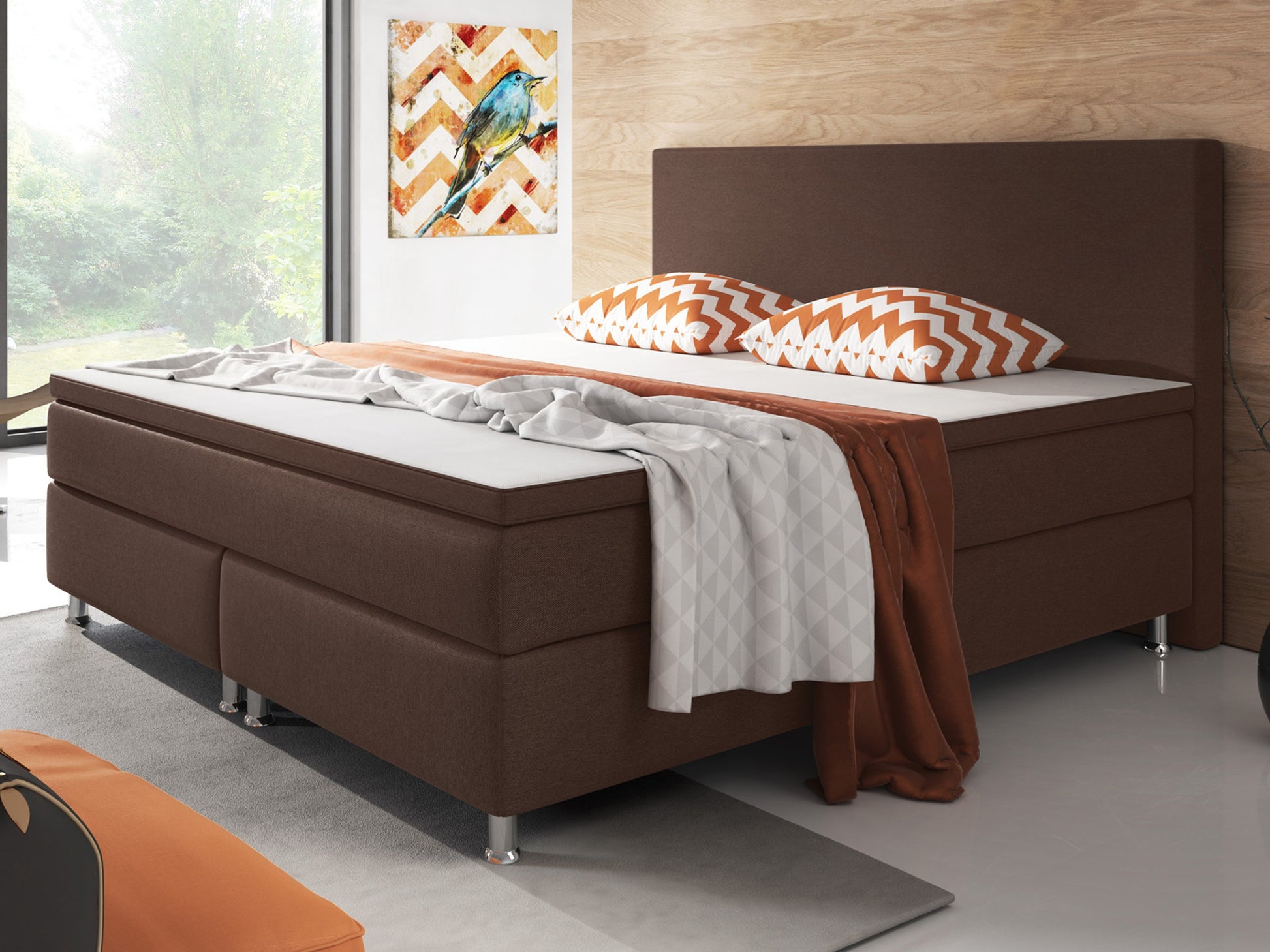 Boxspringbett Berlin 140x200 cm Webstoff braun - Interbed