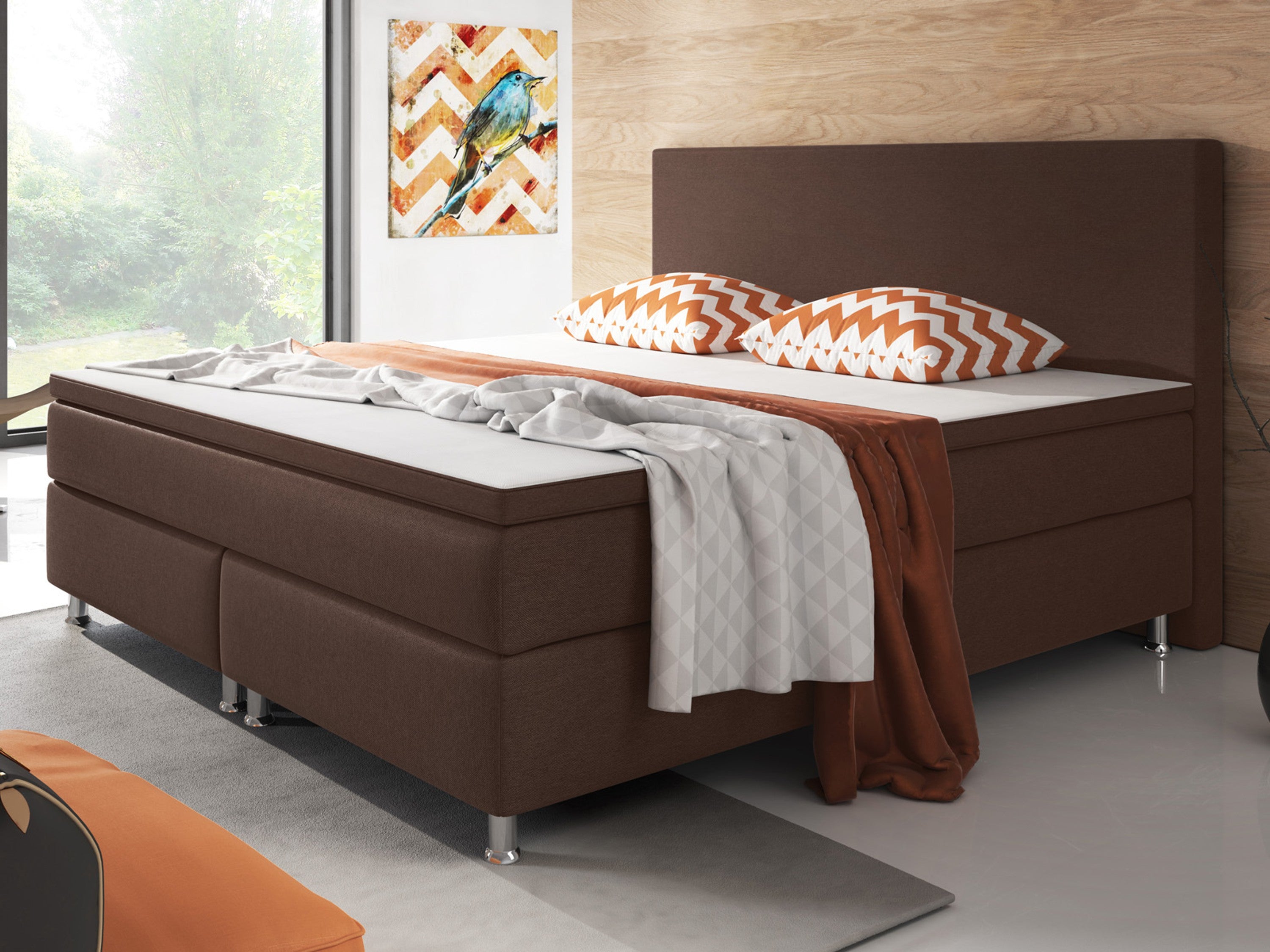Boxspringbett Berlin 140x200 cm Webstoff braun - Interbed