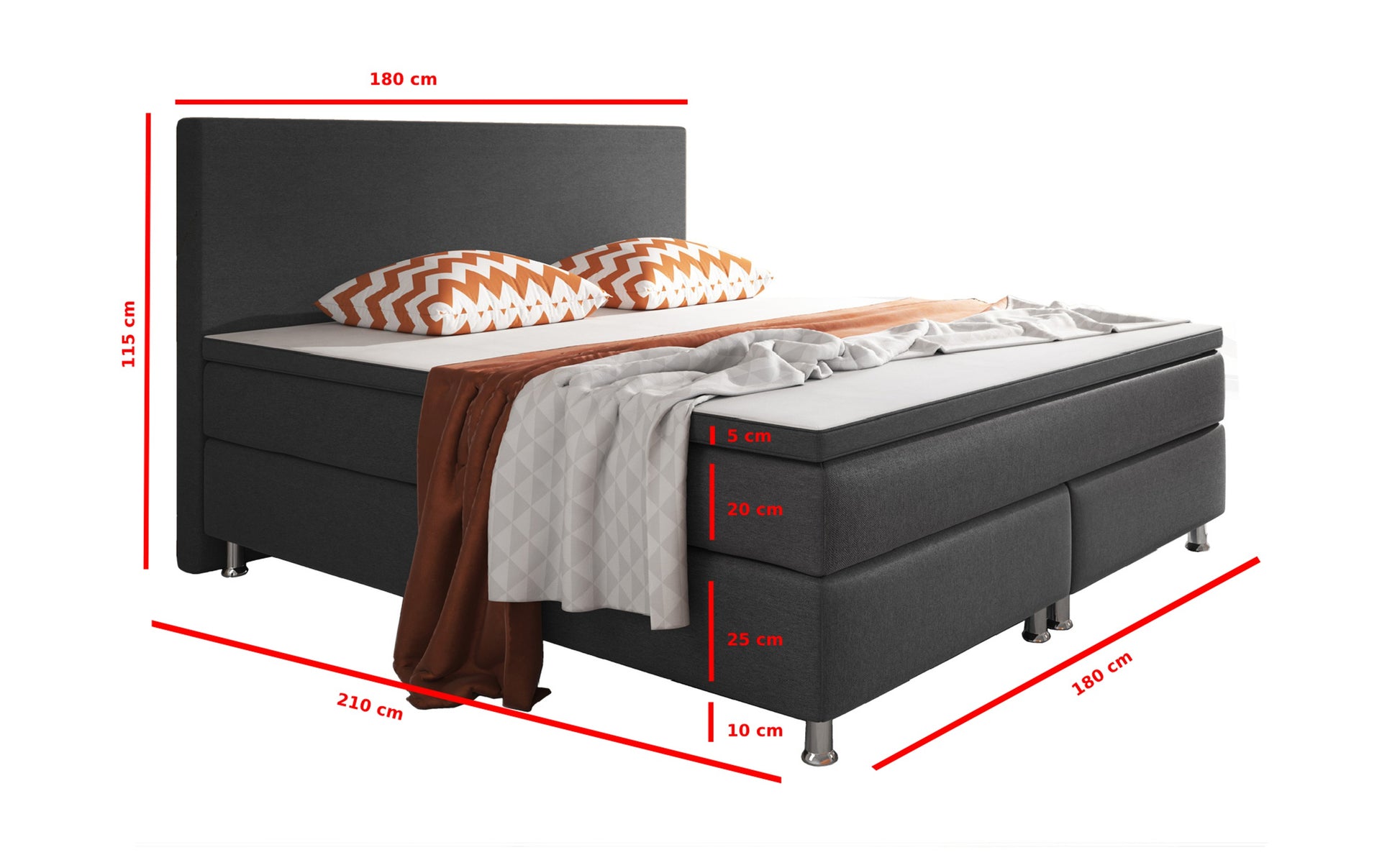 Boxspringbett B002 180x200 Anthrazit – Webstoff & PU-Topper - Interbed