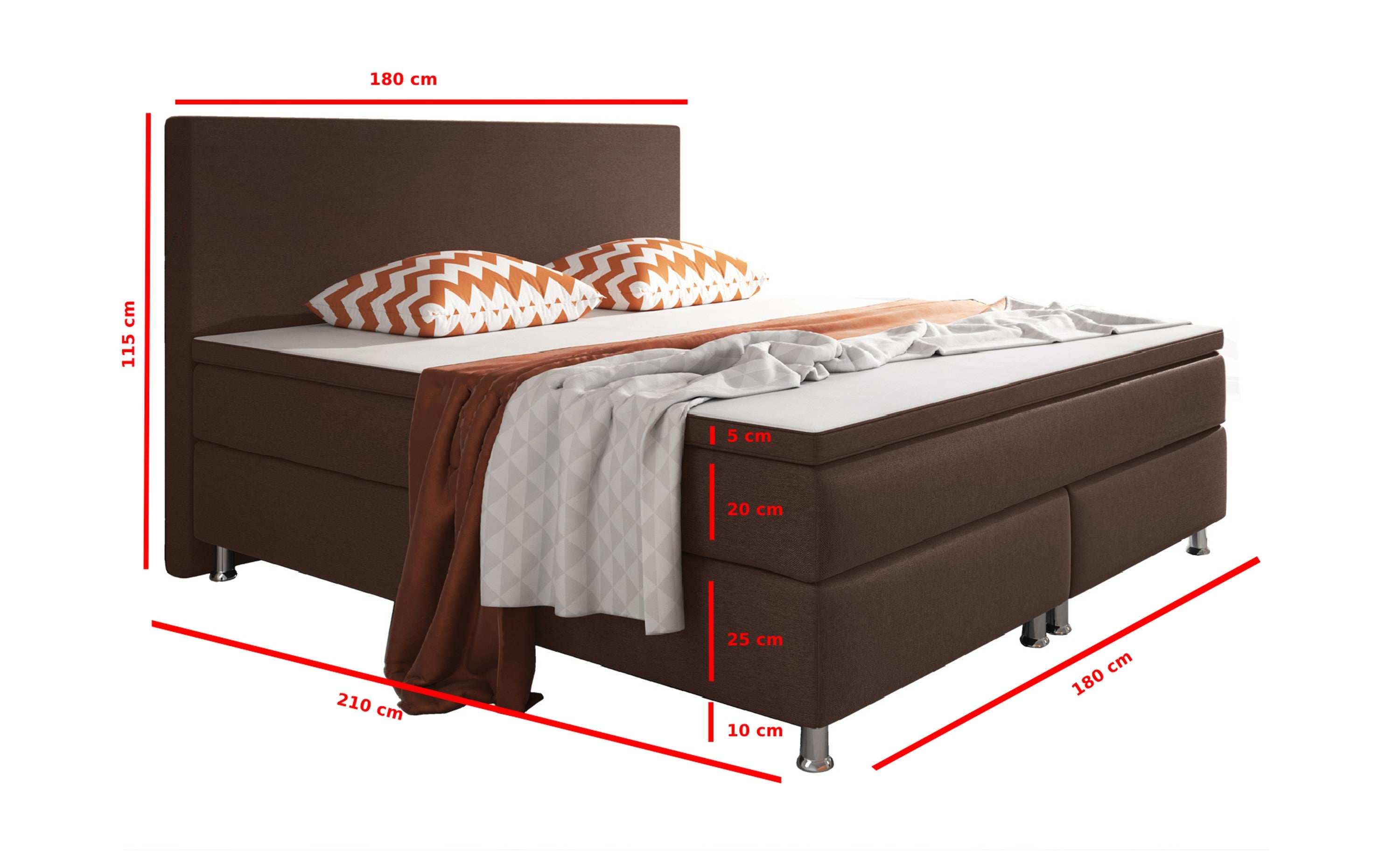 Boxspringbett Berlin 180x200 Braun – Webstoff & PU-Topper - Interbed