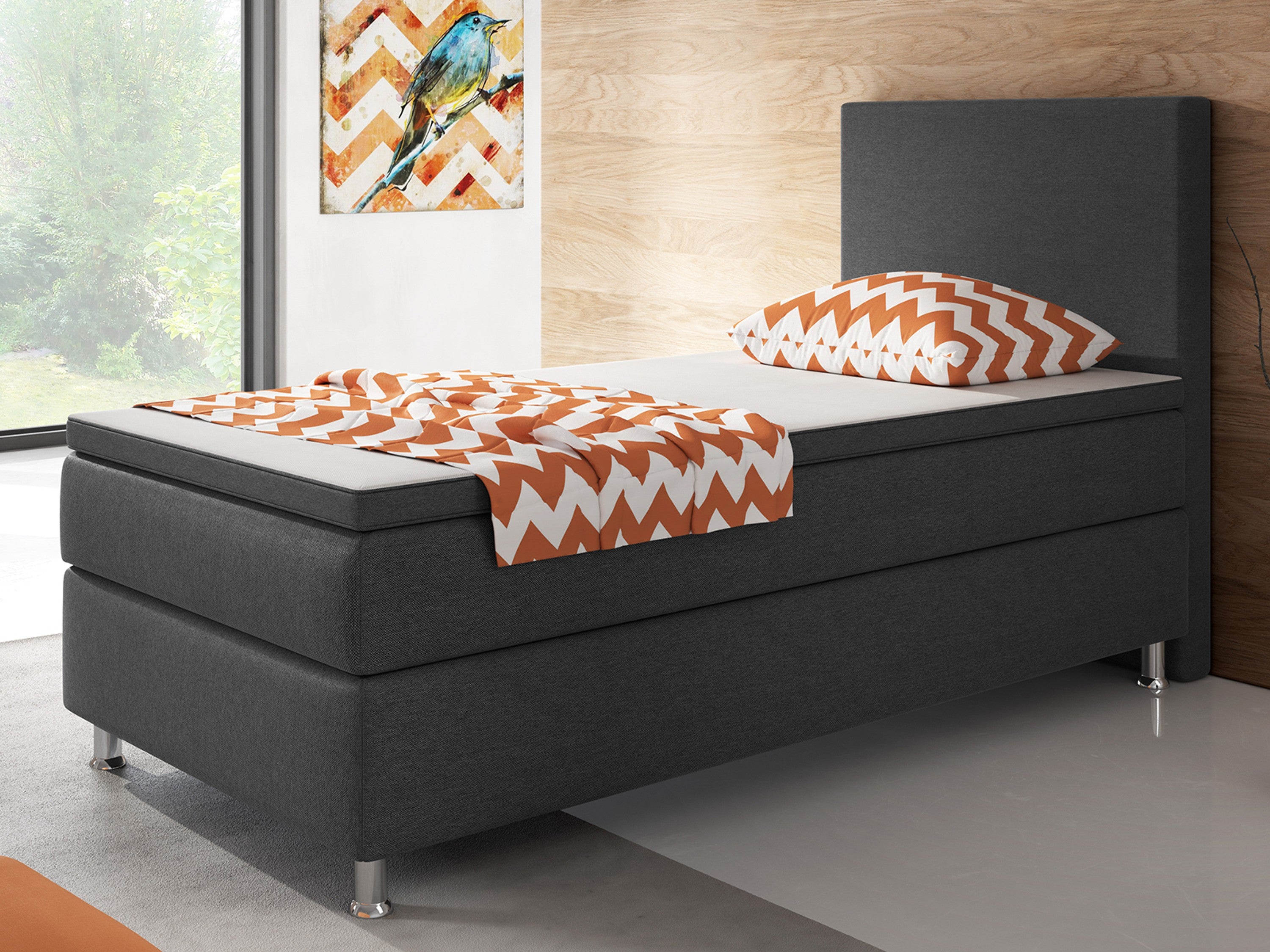 Boxspringbett Berlin 90x200 cm Webstoff Antrazit Boxspring Optik - Interbed