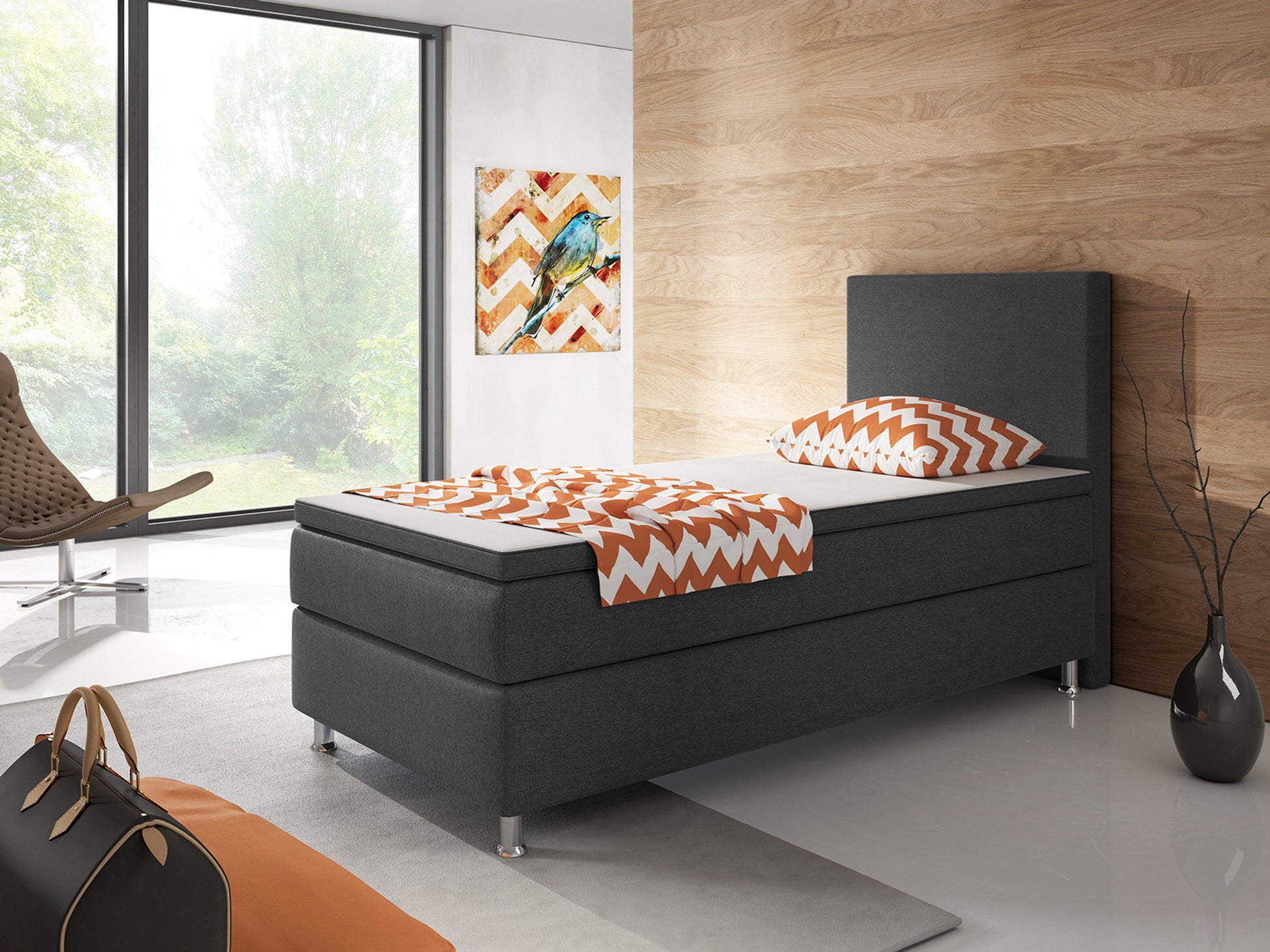 Boxspringbett Berlin 90x200 cm Webstoff Antrazit Boxspring Optik - Interbed