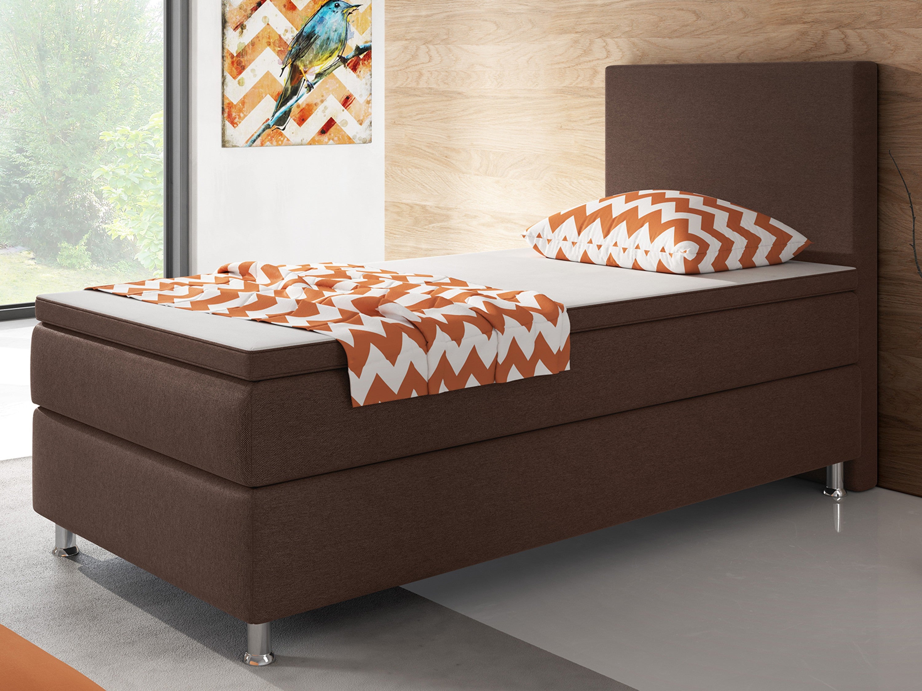 Boxspringbett Berlin 90x200 cm Webstoff Braun Boxspring Optik - Interbed