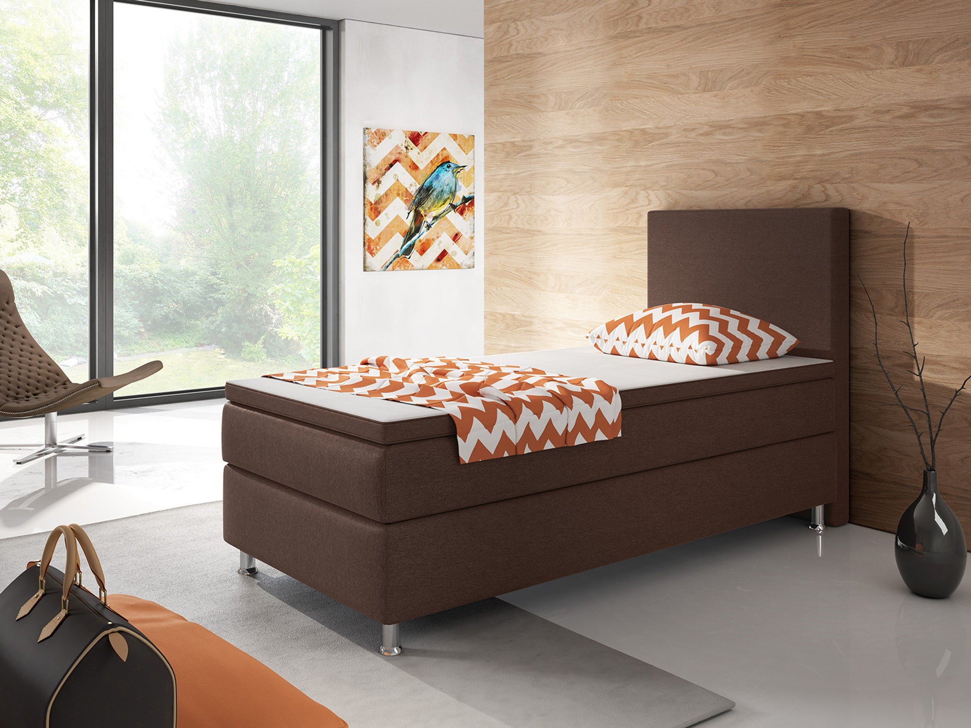 Boxspringbett Berlin 90x200 cm Webstoff Braun Boxspring Optik - Interbed