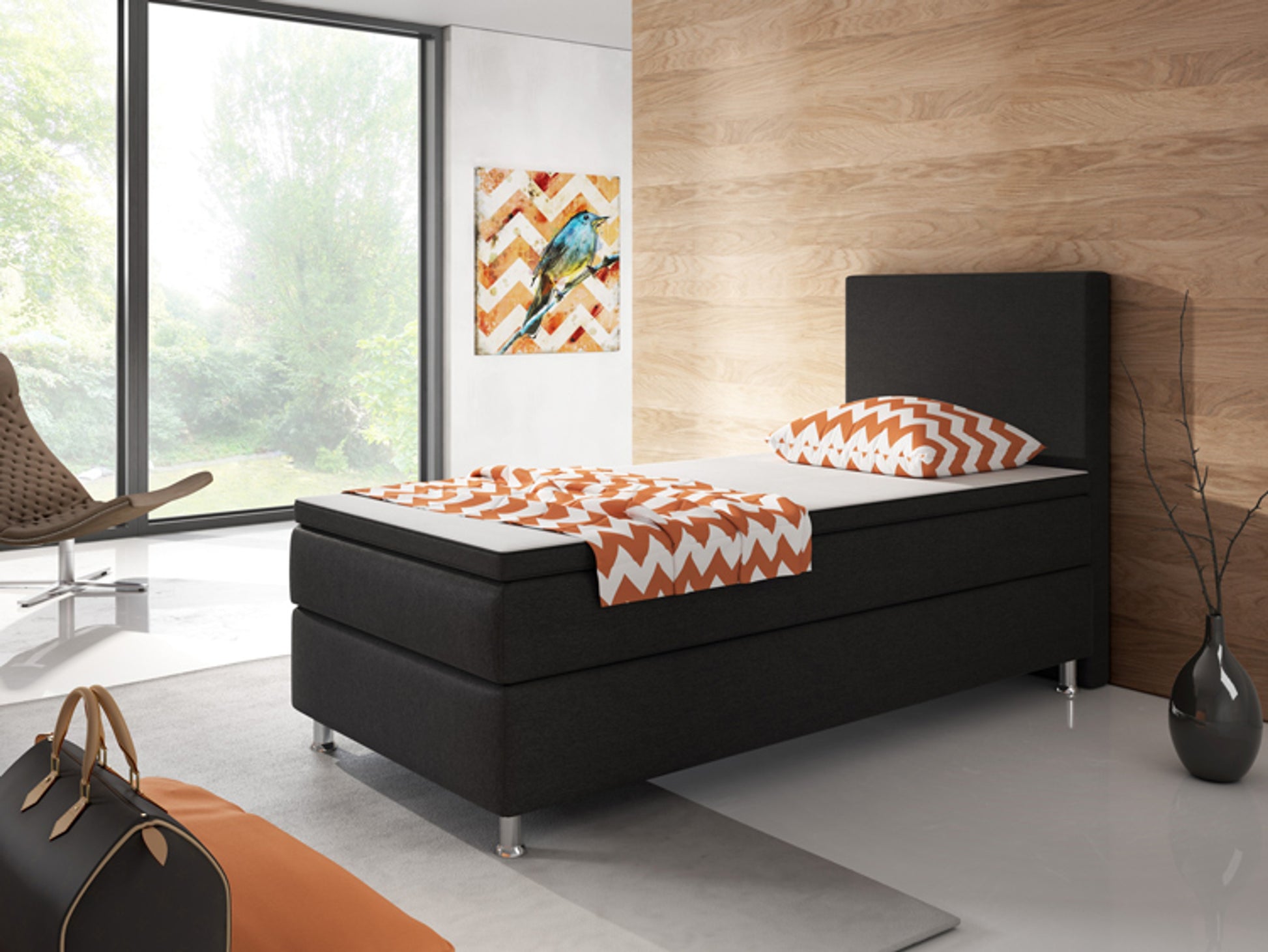 Boxspringbett Berlin 90x200 cm Webstoff Schwarz Boxspring Optik - Interbed