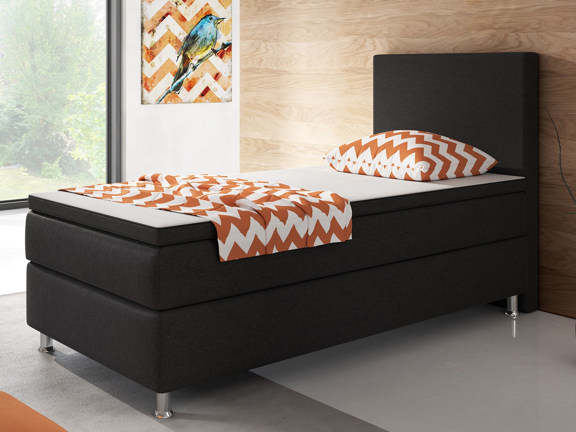Boxspringbett Berlin 90x200 cm Webstoff Schwarz Boxspring Optik - Interbed