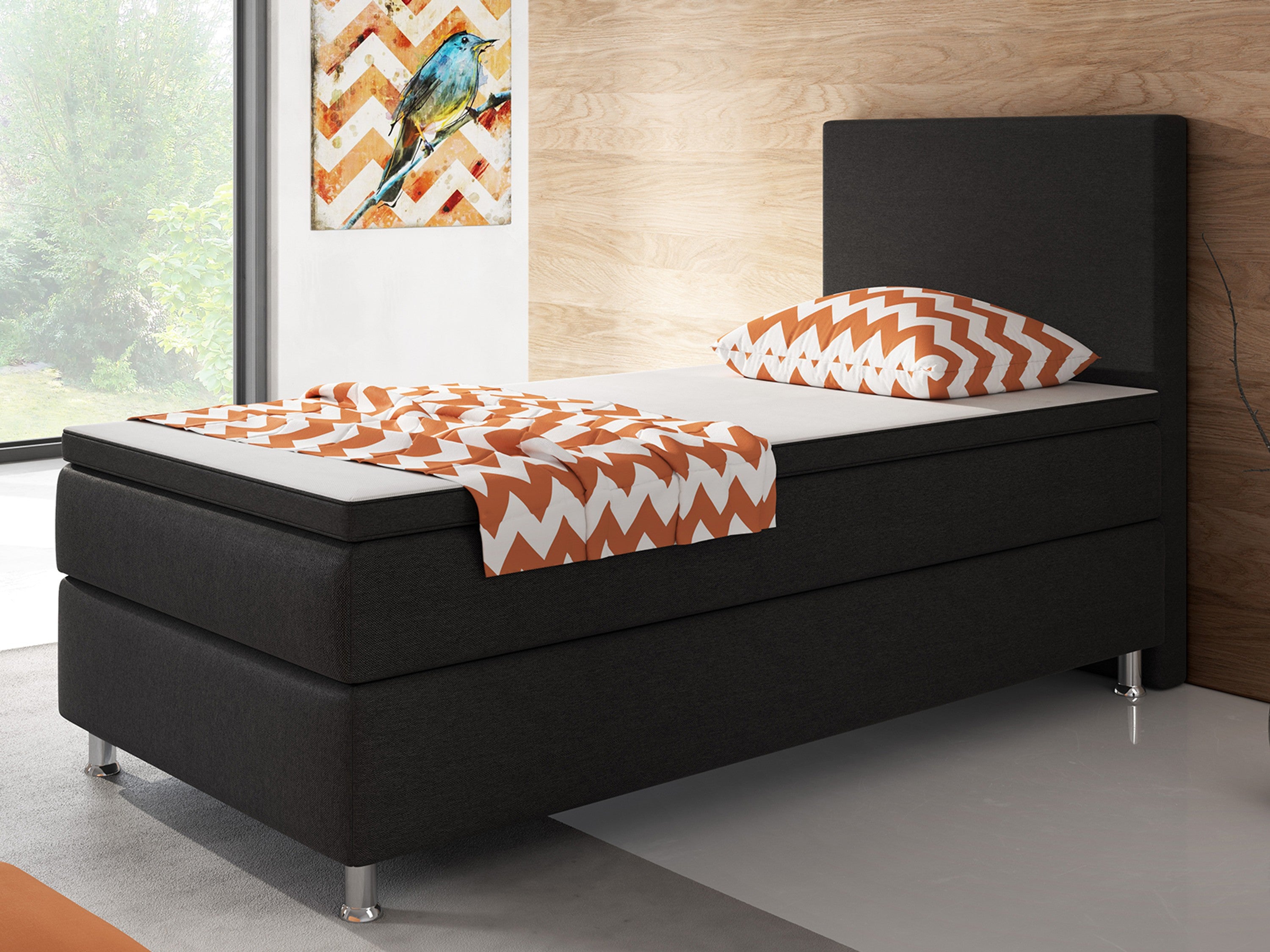 Boxspringbett Berlin 90x200 cm Webstoff Schwarz Boxspring Optik - Interbed