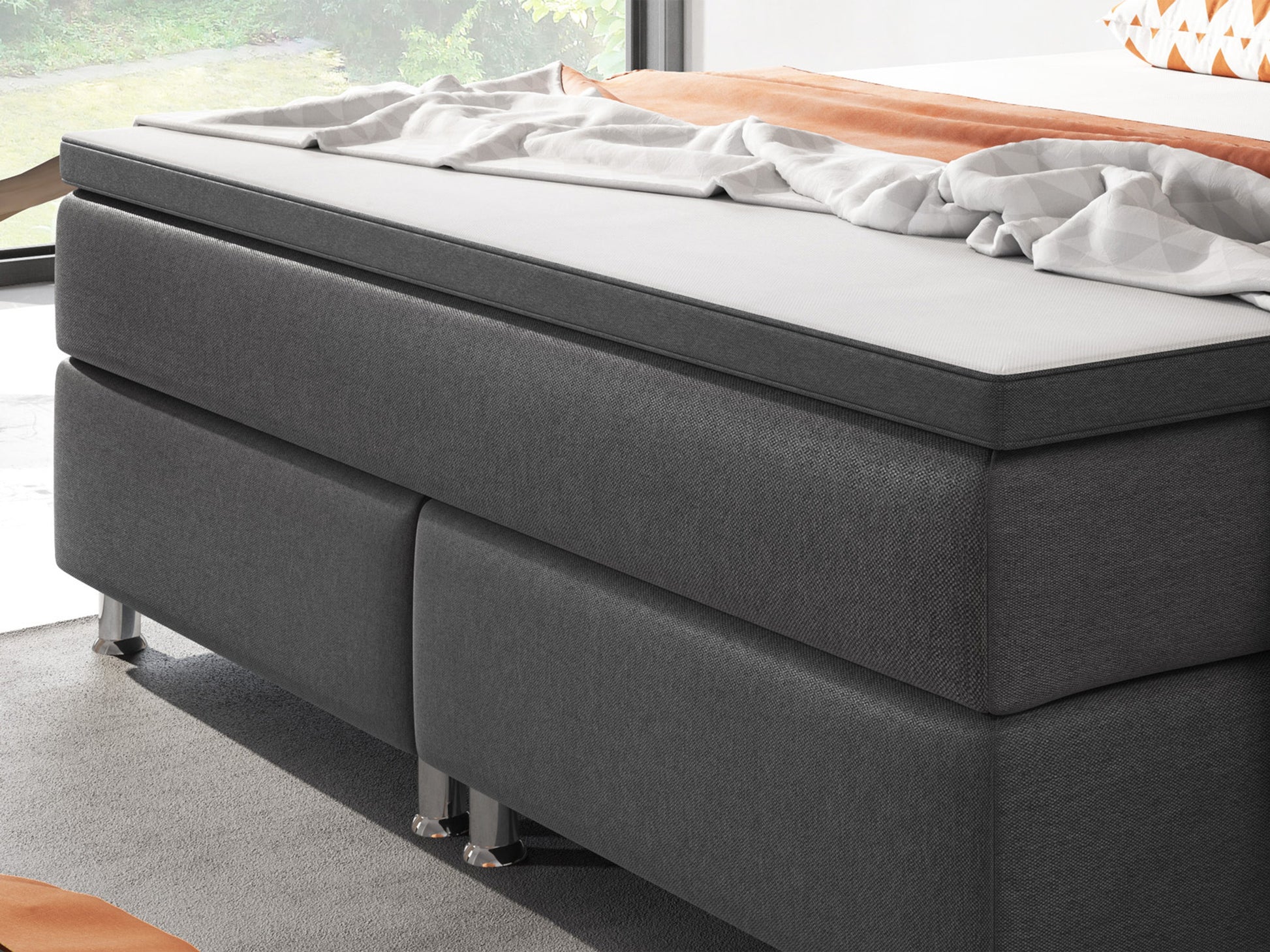 Boxspringbett Berlin 140x200 cm Webstoff Anthrazit - Interbed