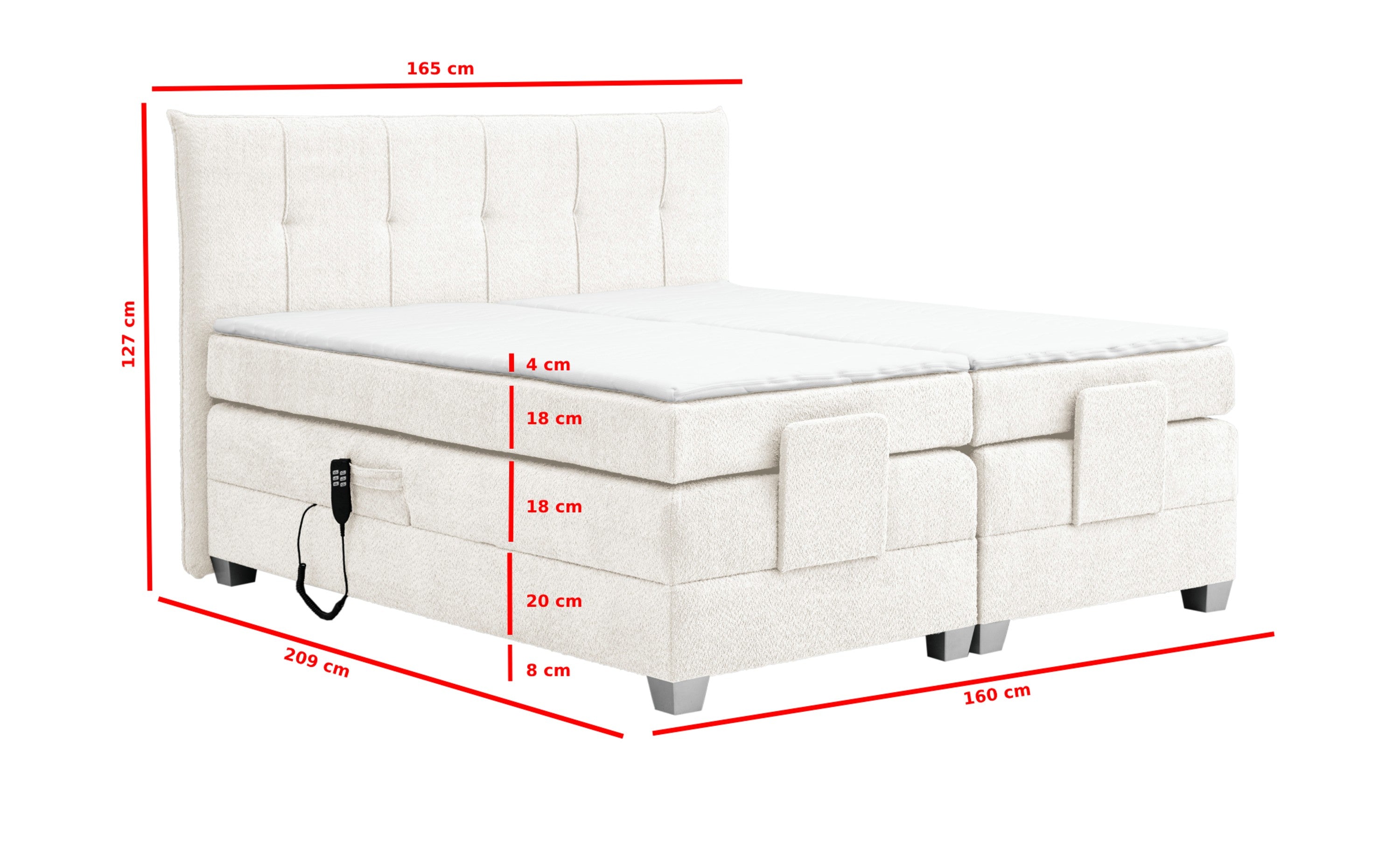 Boxspringbett BERN 160x200 cm mit Motor in Weiß – Elektrisches Komfortbett -  Inter Trading GmbH