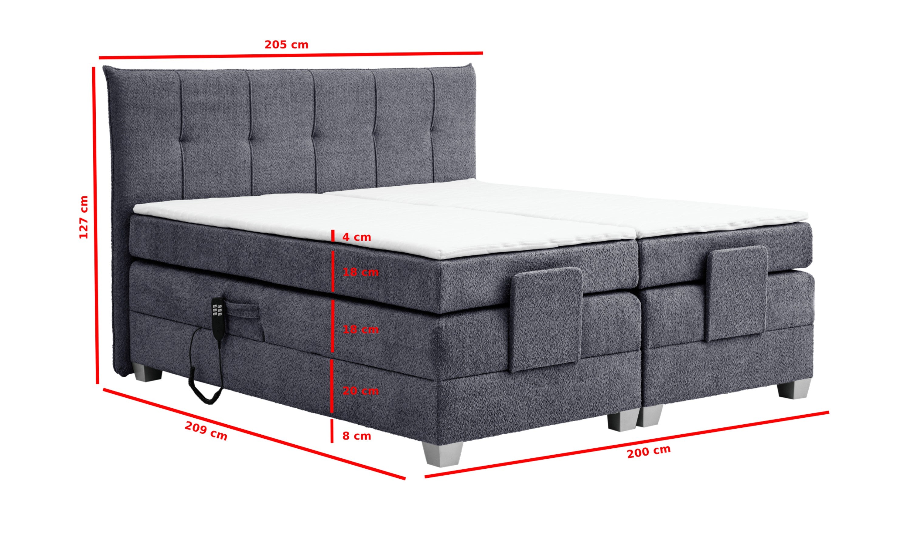 Boxspringbett BERN 200x200 cm mit Motor anthrazit Coral 80 - Interbed