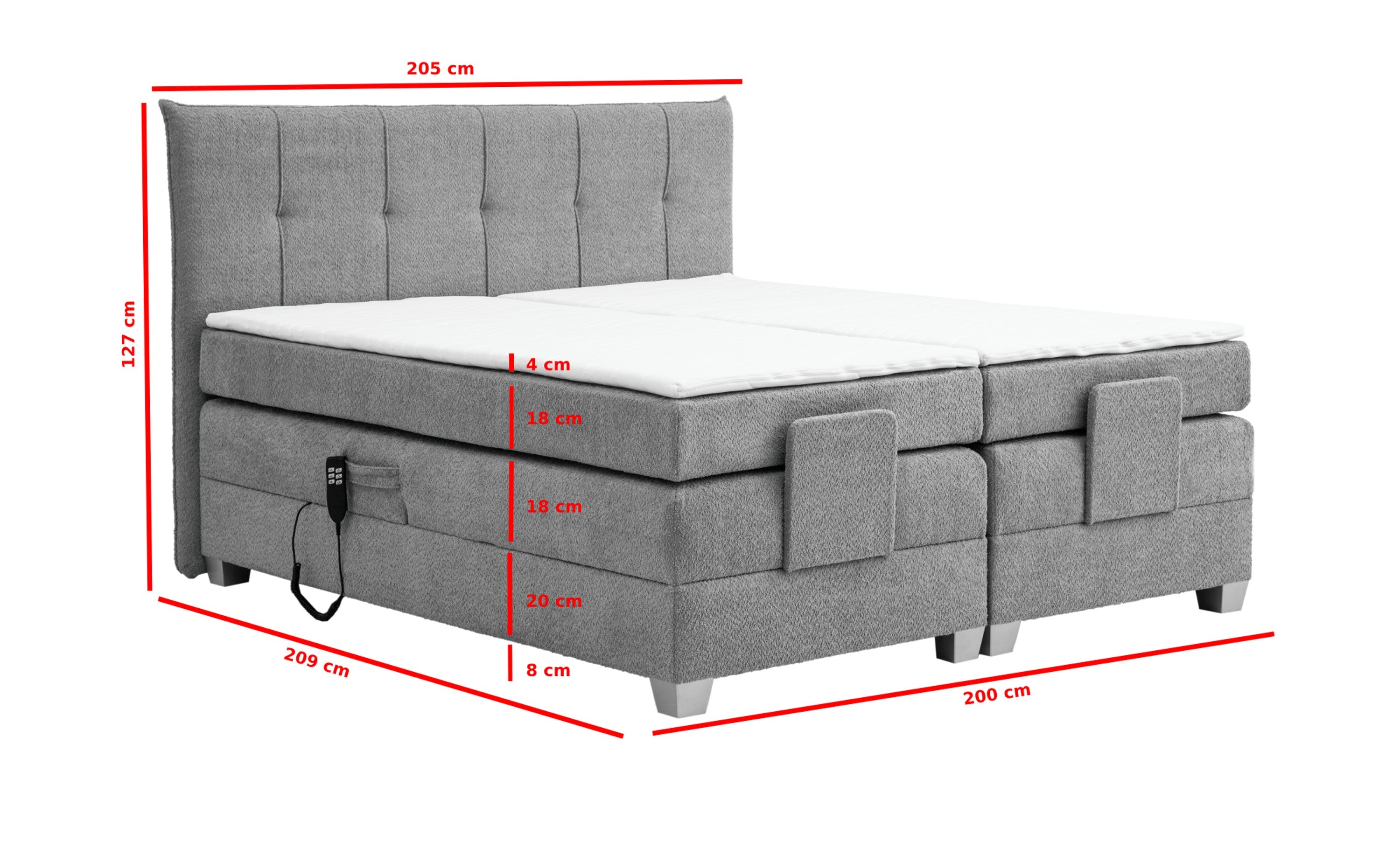 Boxspringbett BERN 200x200 cm mit Motor grau Coral 75 - Interbed