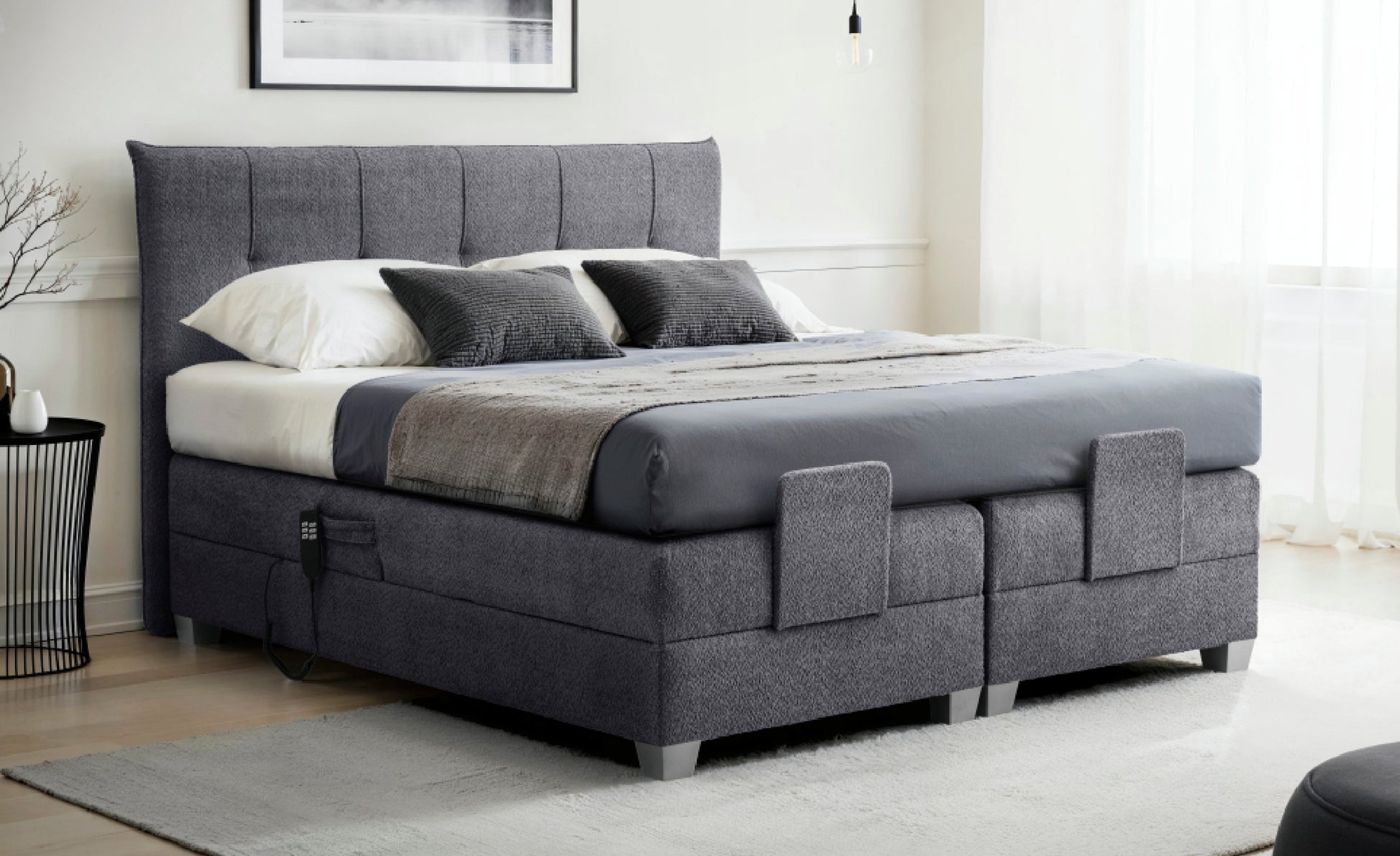 Boxspringbett BERN 200x200 cm mit Motor anthrazit Coral 80 - Interbed