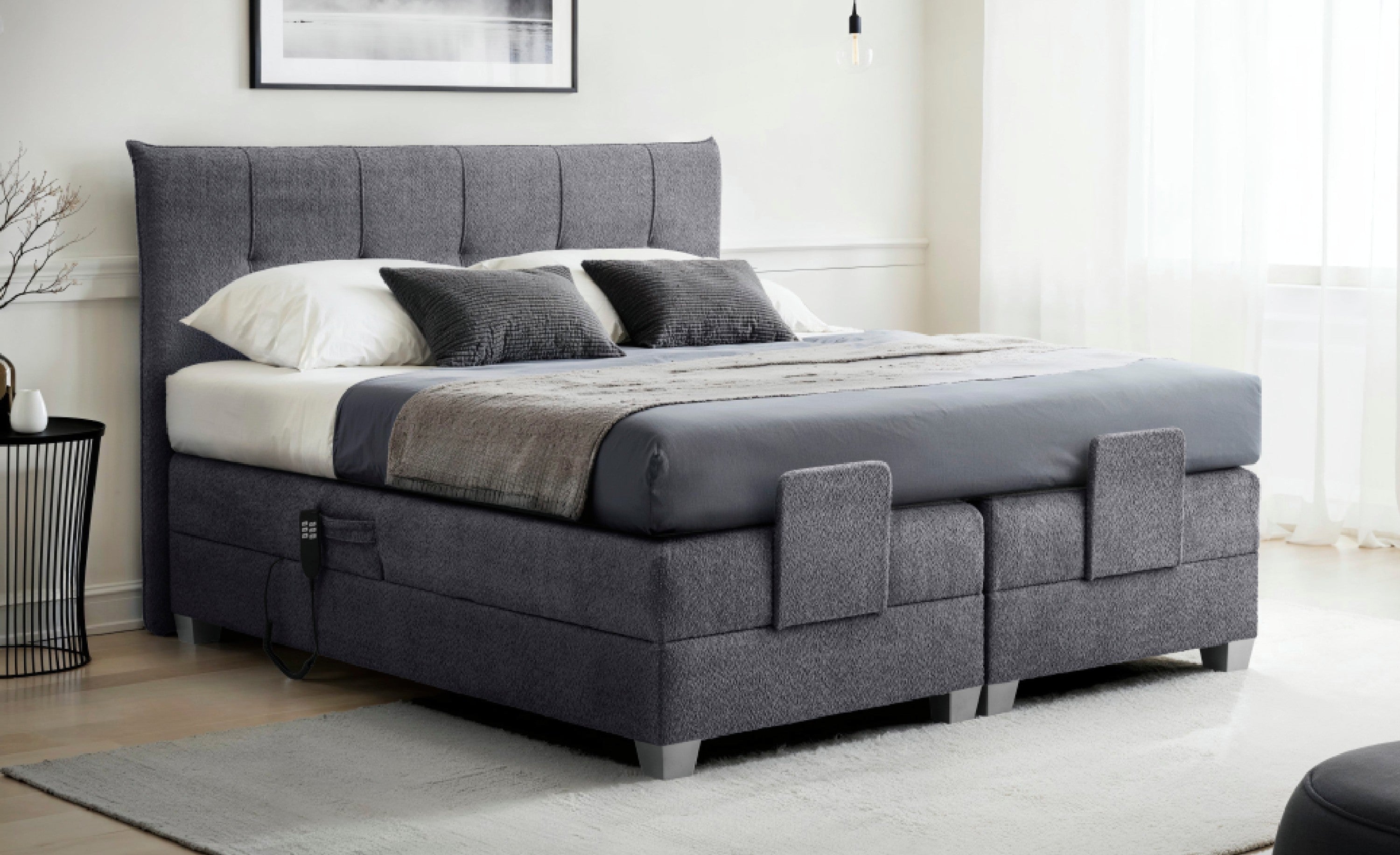 Boxspringbett BERN 200x200 cm mit Motor anthrazit Coral 80 - Interbed