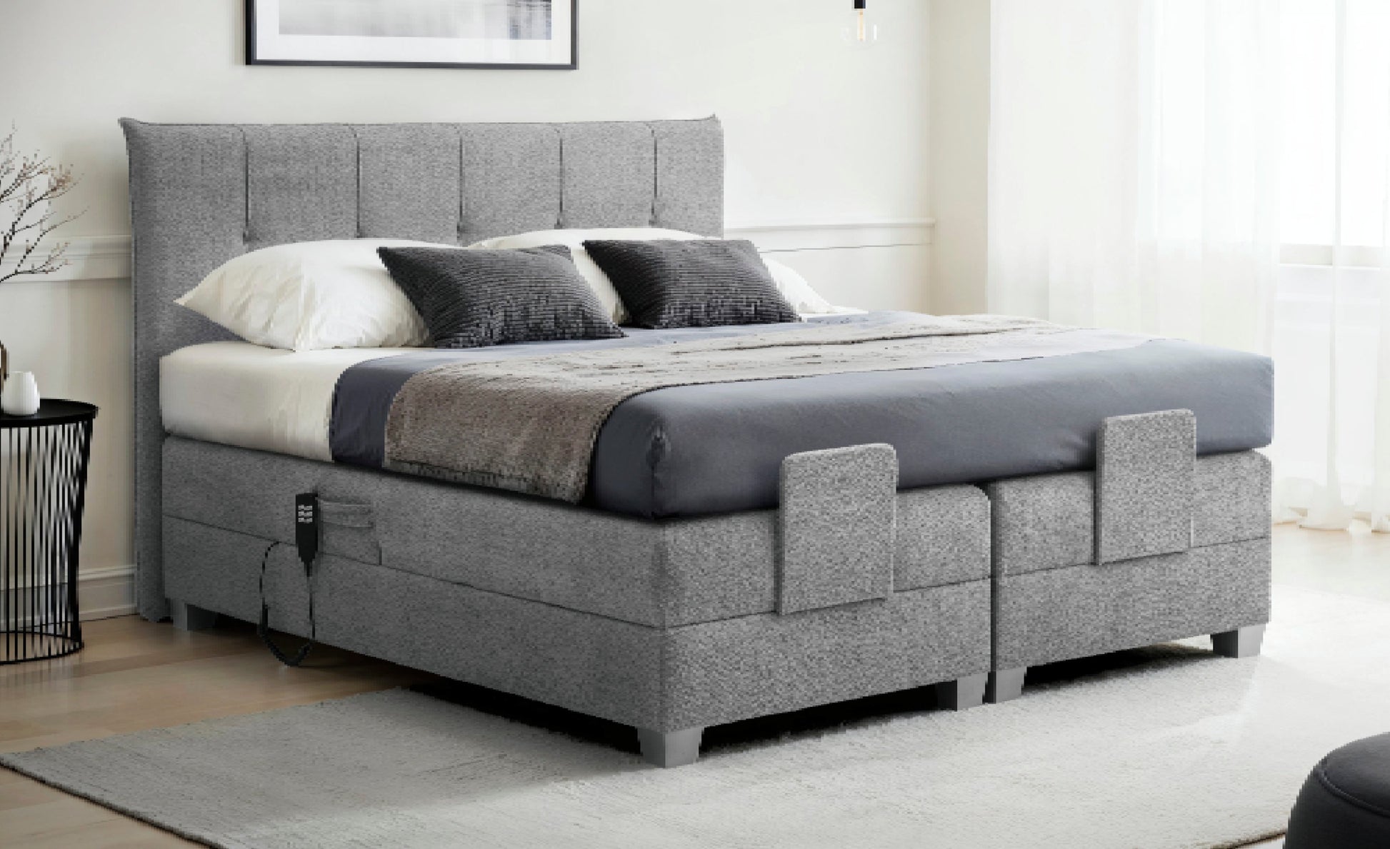 Boxspringbett BERN 200x200 cm mit Motor grau Coral 75 - Interbed