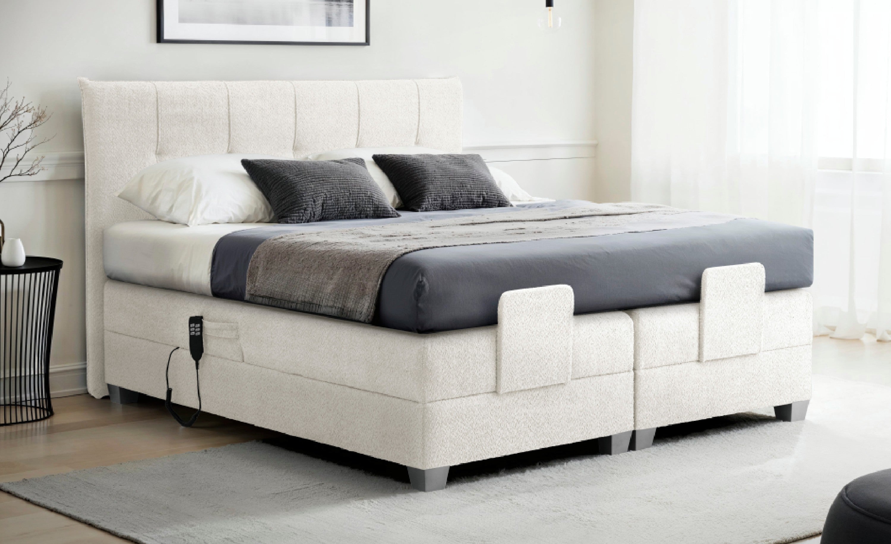 Boxspringbett BERN 200x200 cm mit Motor weiß Coral 70 - Interbed