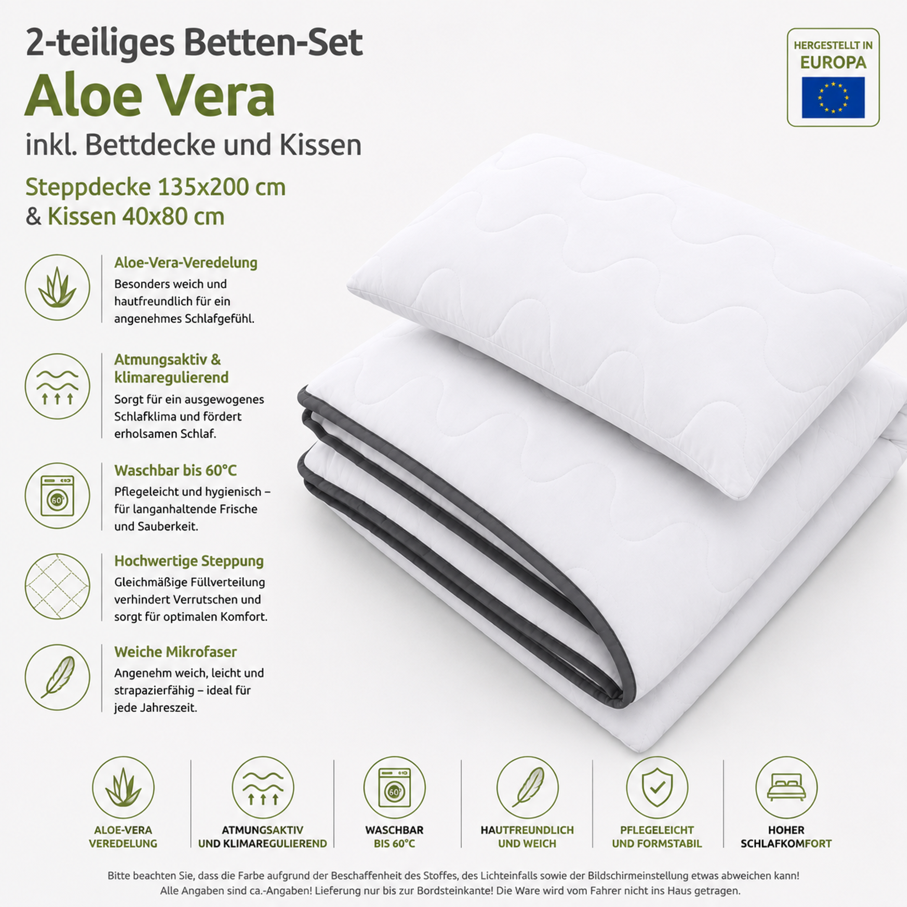 2-teiliges Betten-Set Aloe Vera inkl. Bettdecke und Kissen