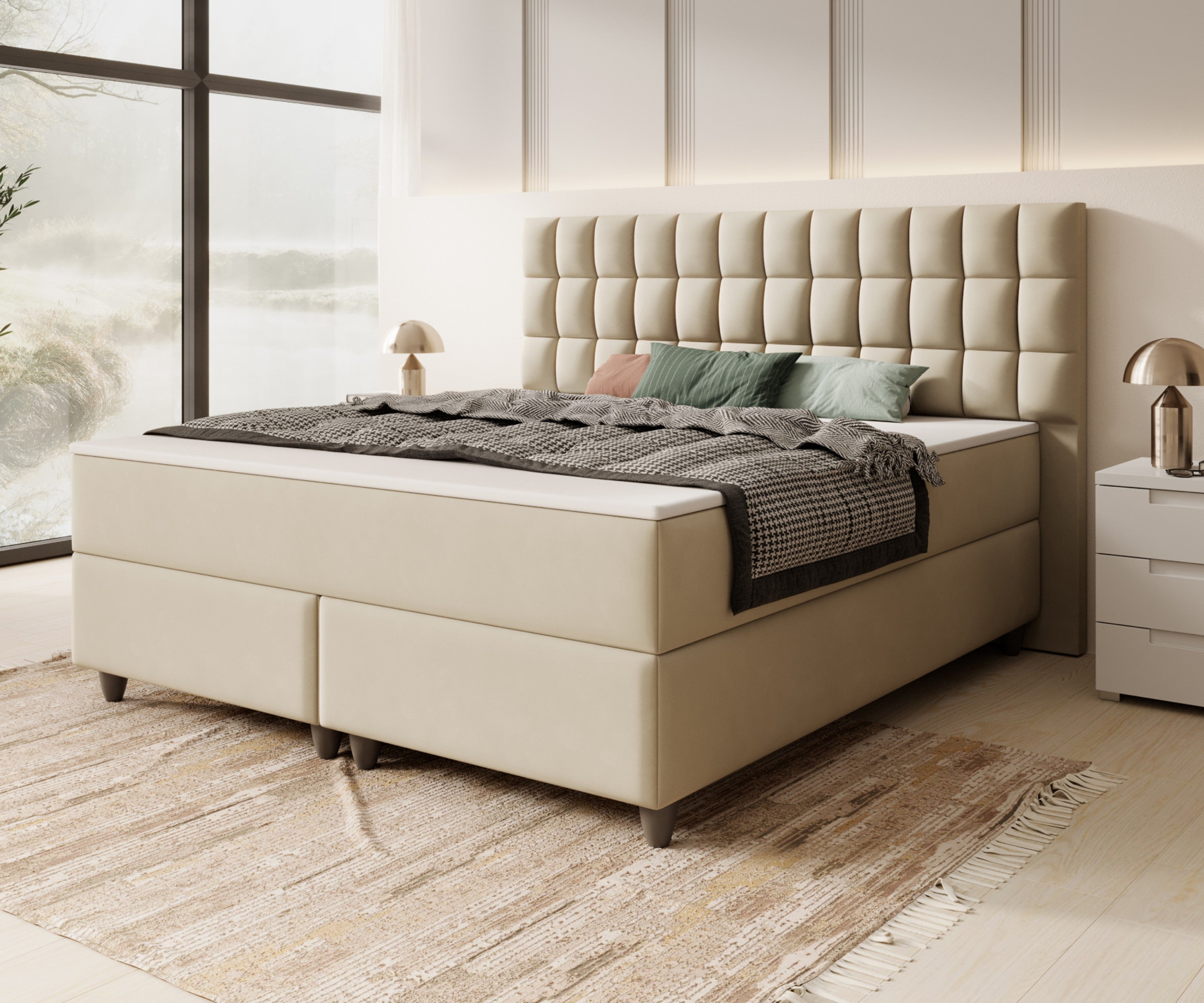 Boxspringbett WIEN 180x200cm Beige TFK - Deren 02