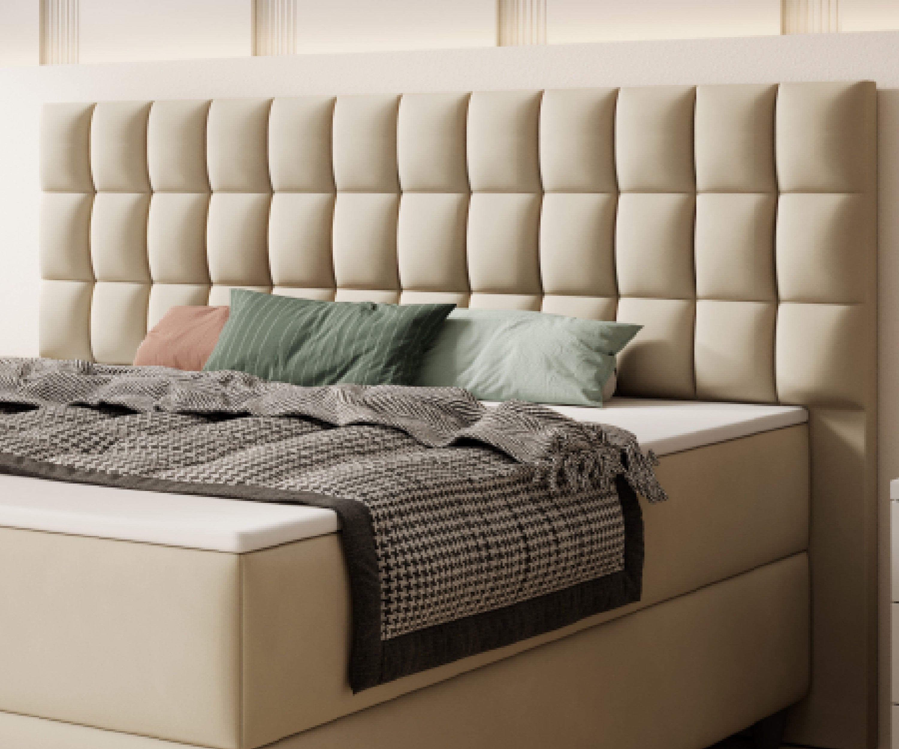 Boxspringbett WIEN 180x200cm Beige TFK - Deren 02