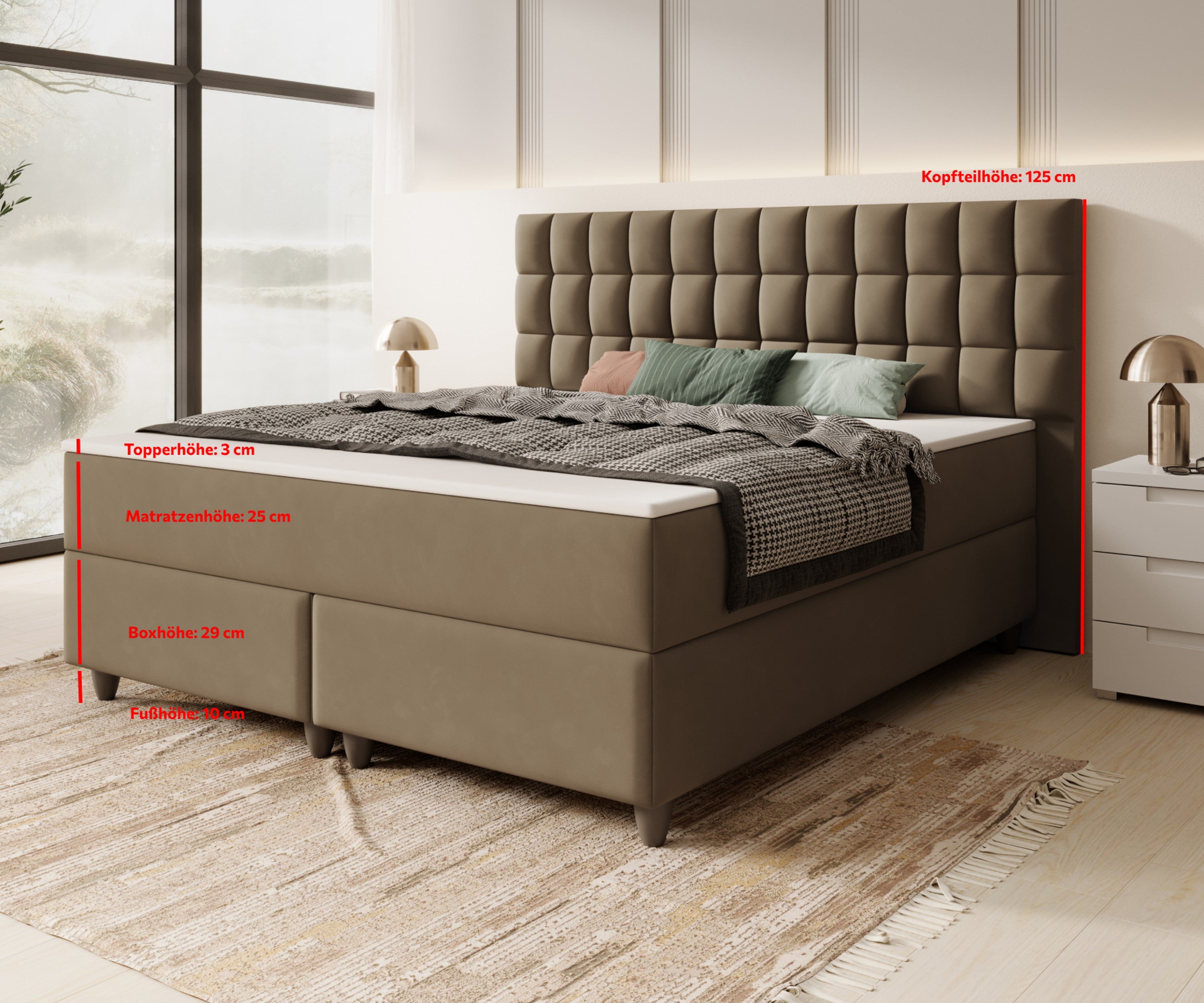 Boxspringbett WIEN 180x200cm Braun TFK-Deren 05
