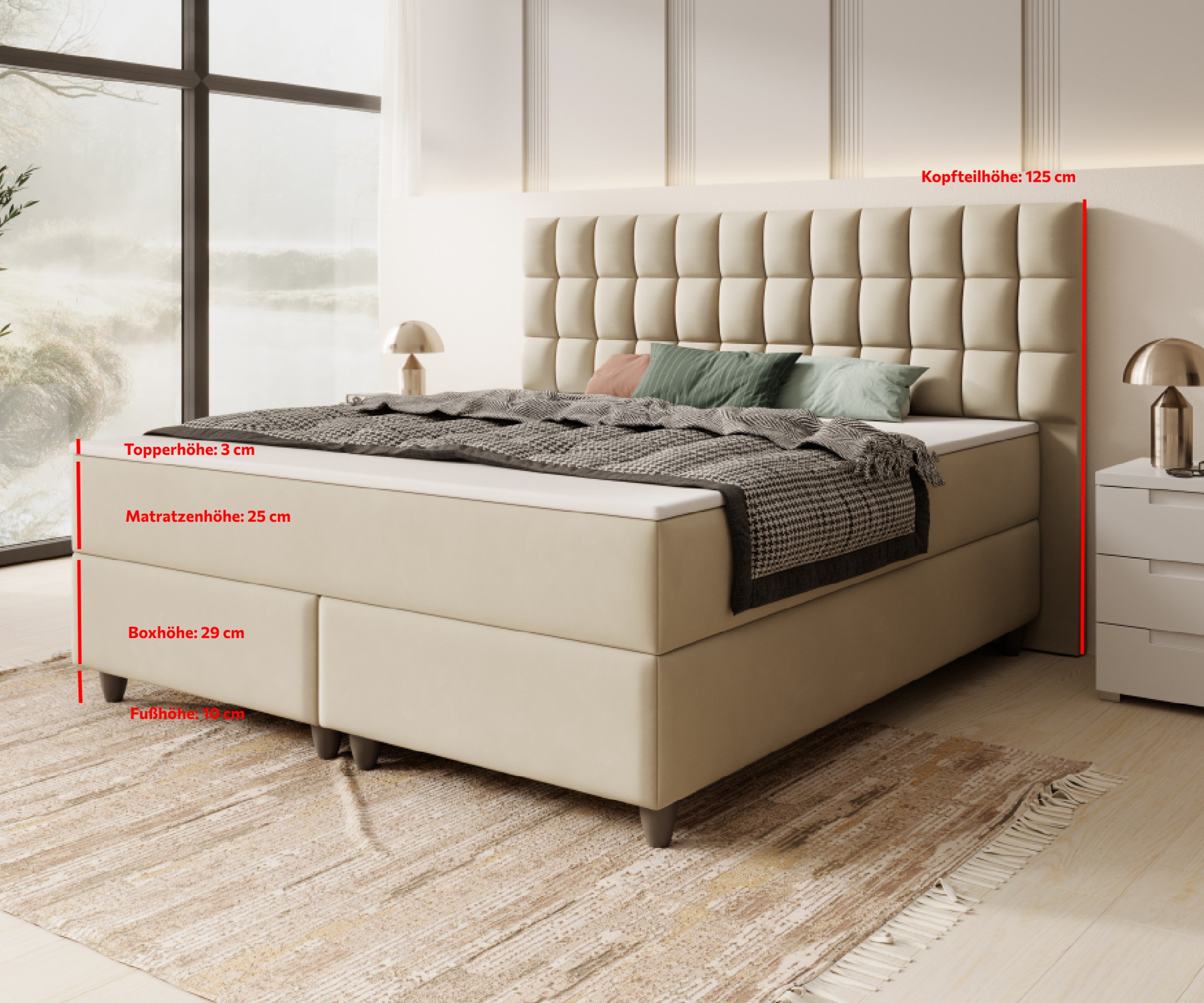 Boxspringbett WIEN 180x200cm Beige TFK - Deren 02