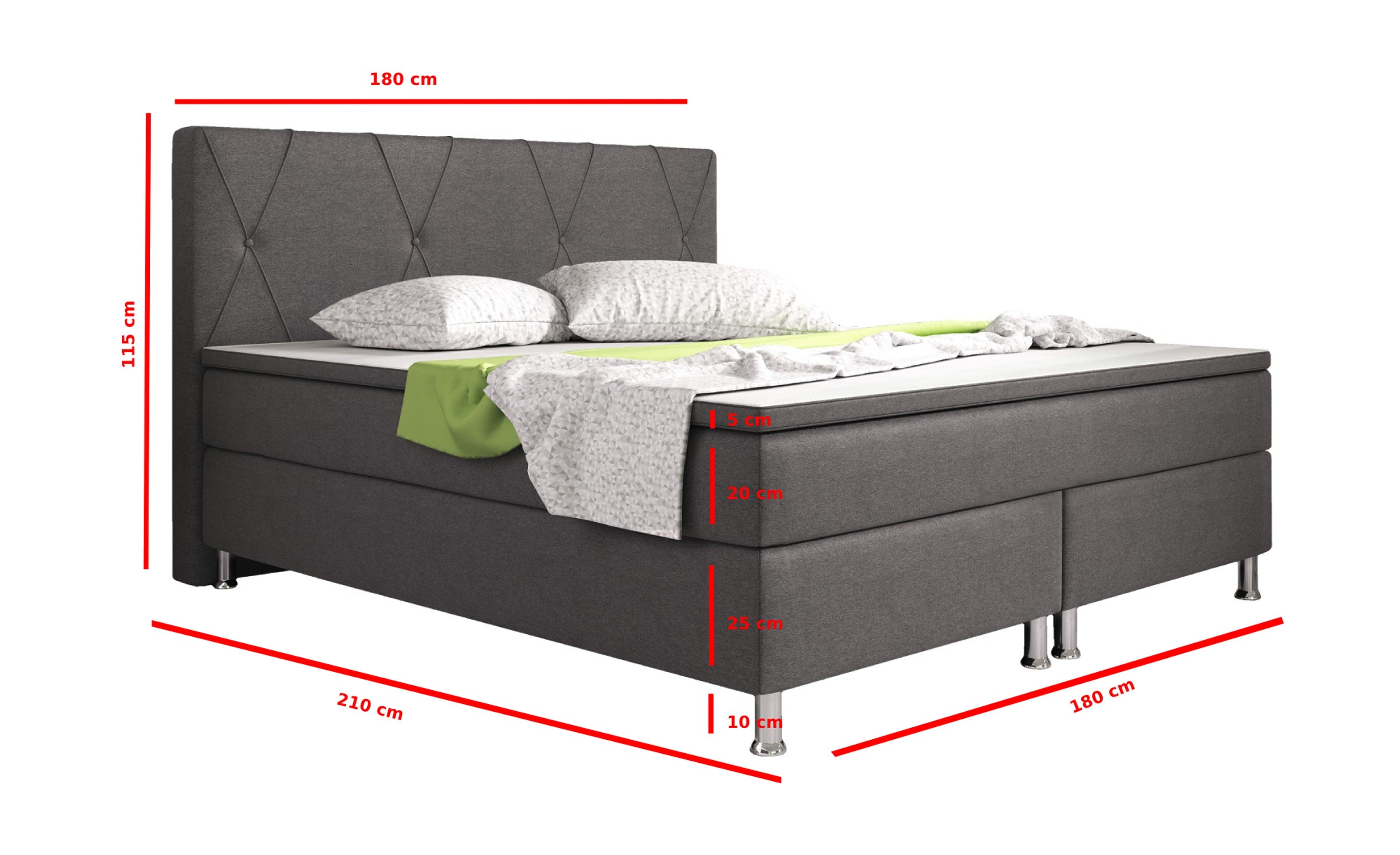 Boxspringbett Boston 180x200 cm Anthrazit – Webstoff & PU-Topper - Interbed