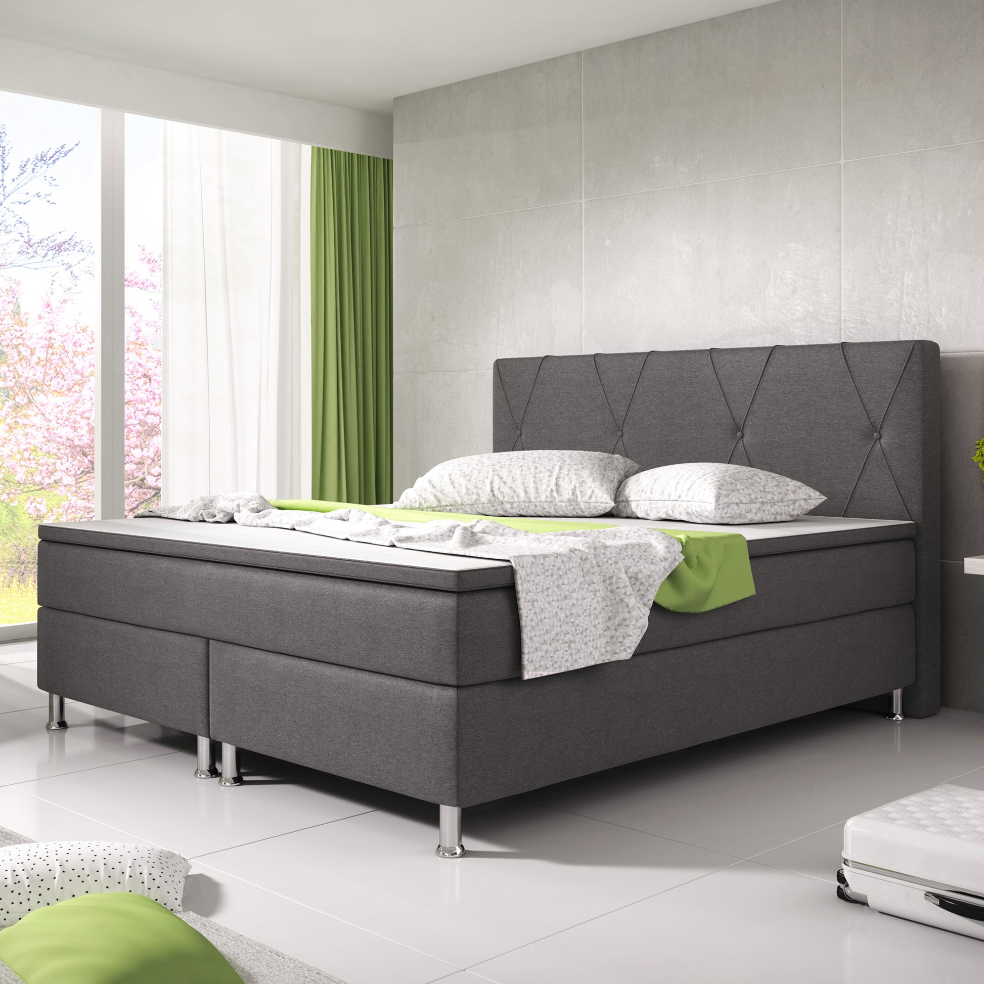 Boxspringbett Boston 140x200 cm Webstoff Anthrazit - Interbed