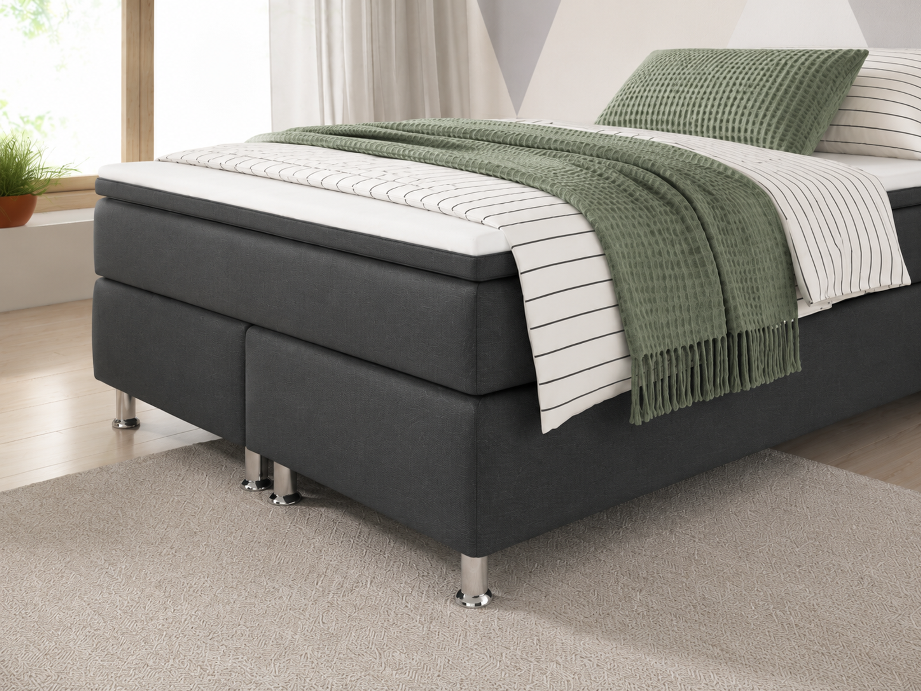 Box Unterbox 140x200 cm mit Topper Webstoff Anthrazit