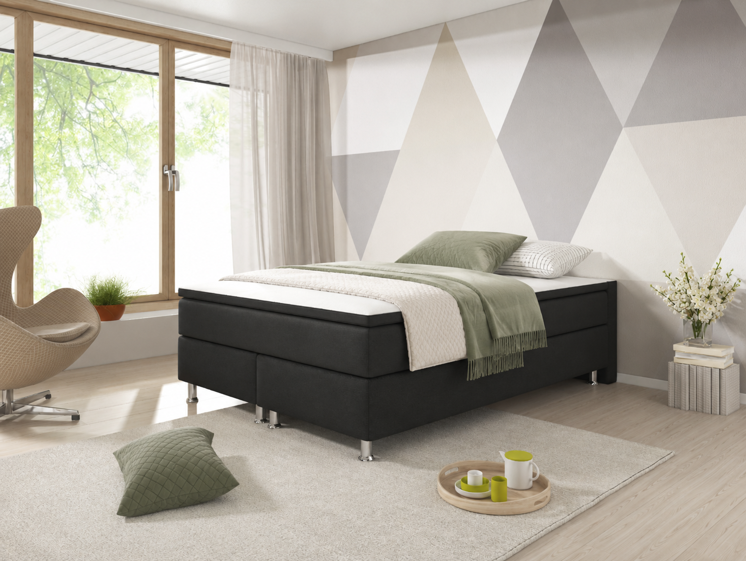 Box Unterbox 140x200 cm mit Topper Webstoff Schwarz