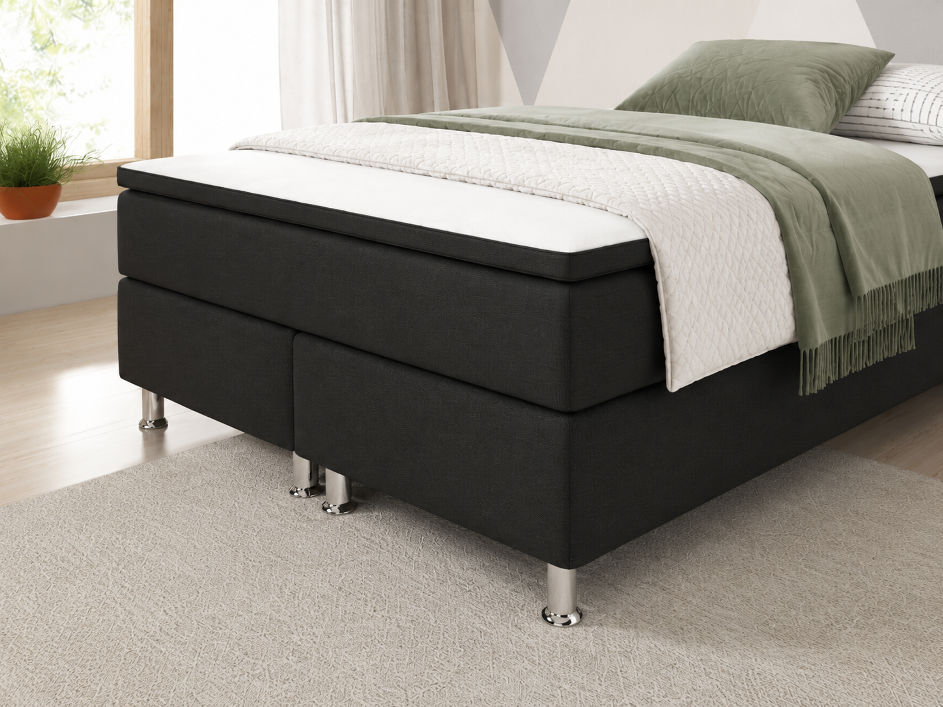 Box Unterbox 140x200 cm mit Topper Webstoff Schwarz