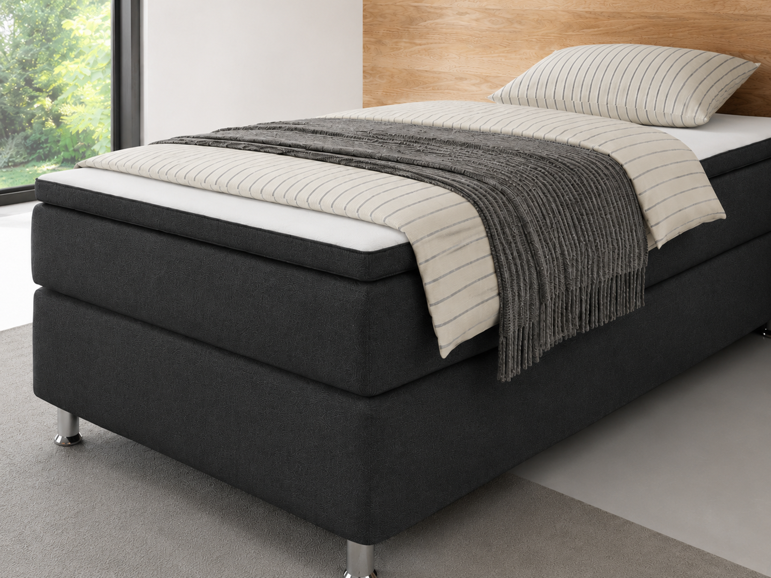 Box Unterbox 90x200 cm mit Topper Webstoff Anthrazit