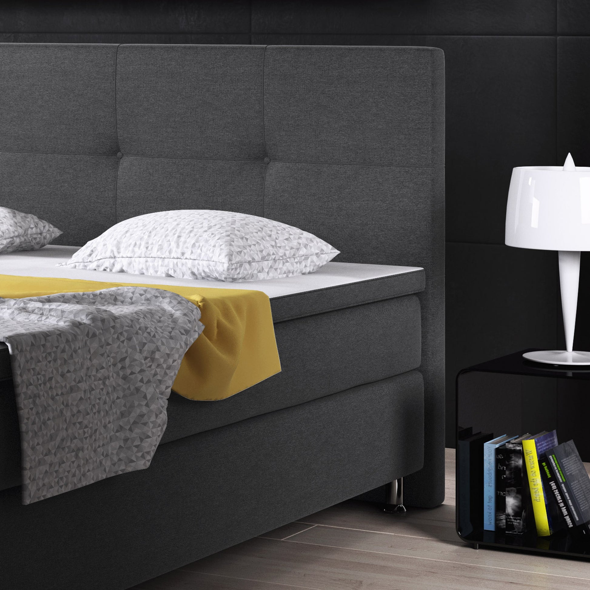 Boxspringbett Dallas 140x200 Webstoff anthrazit - Interbed