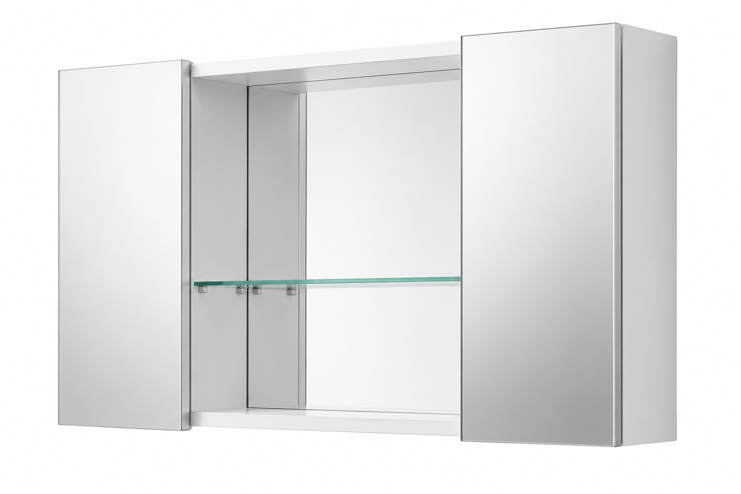 Spiegelschrank Debby 85x50 cm – Weiß, 2-türig mit Glasböden