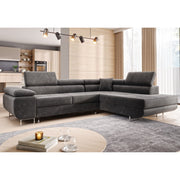 Ecksofa Malta Samt Grau 277x203 cm – Ottomane rechts, Bettfunktion - Interbed